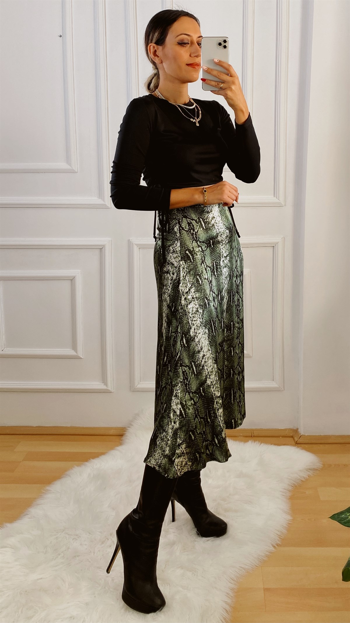 Yılan Desen Saten etek