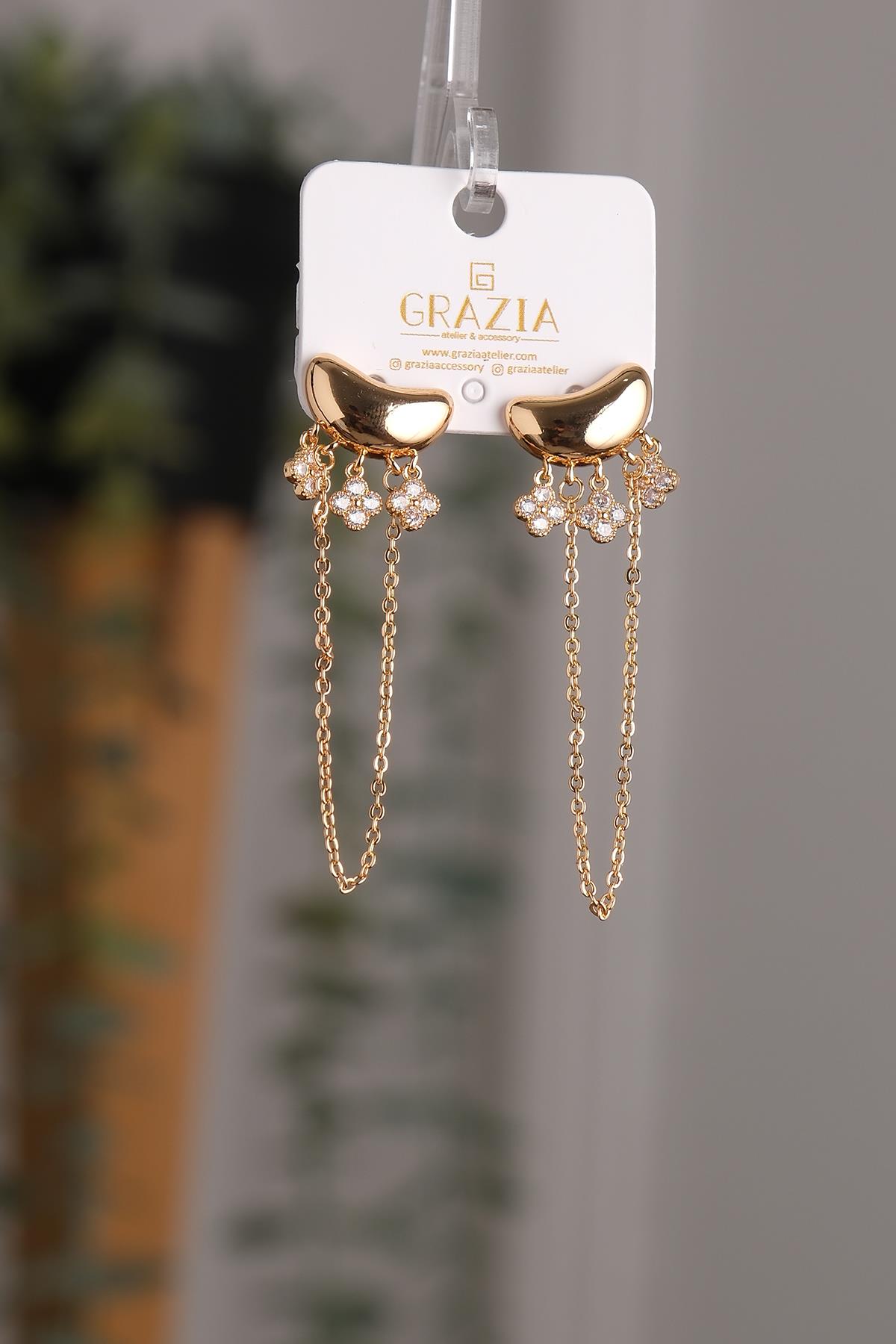 Zincir Sallantılı Yonca Küpe