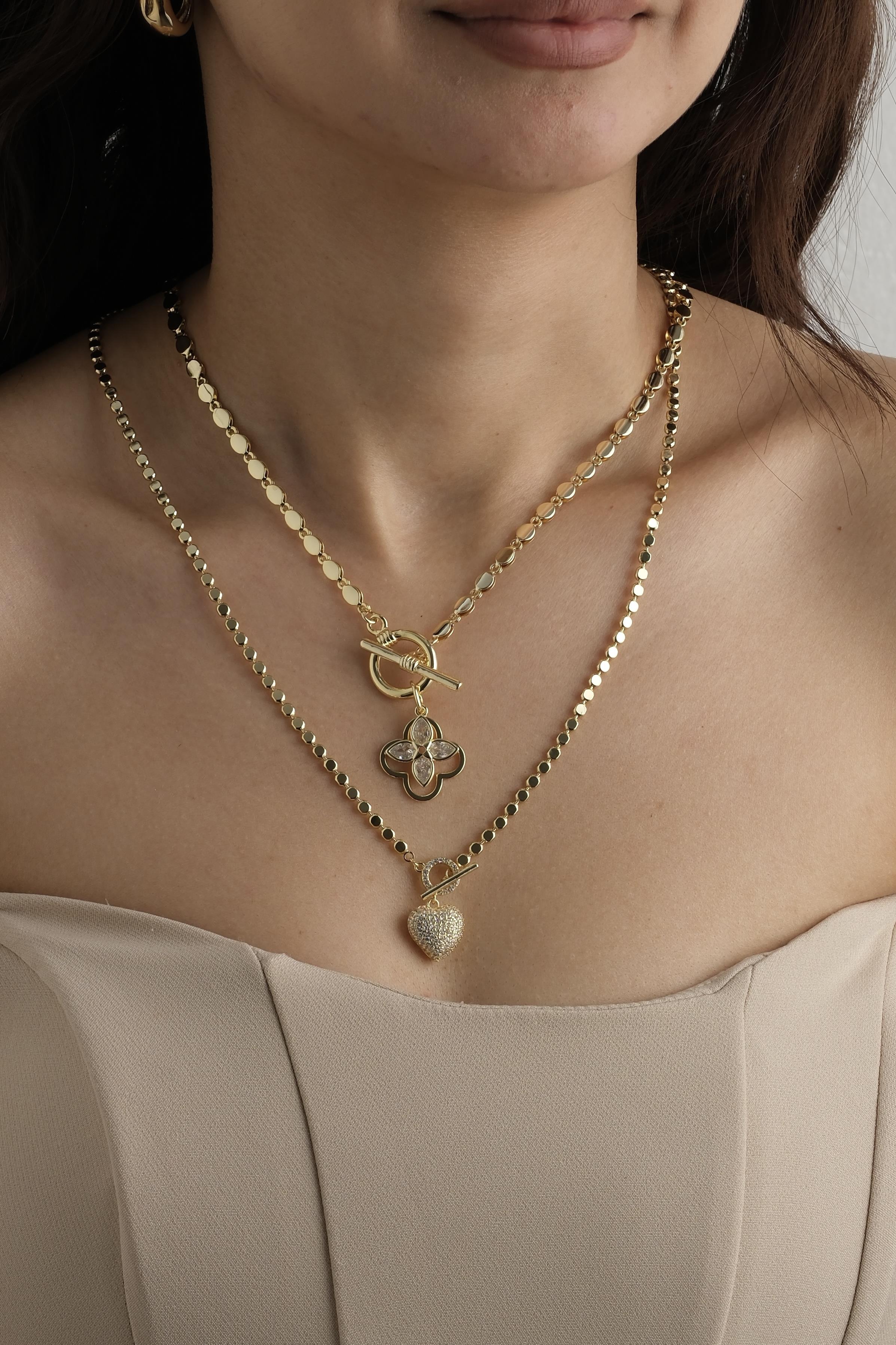 Zirkon Kalp Yonca Kolye Seti