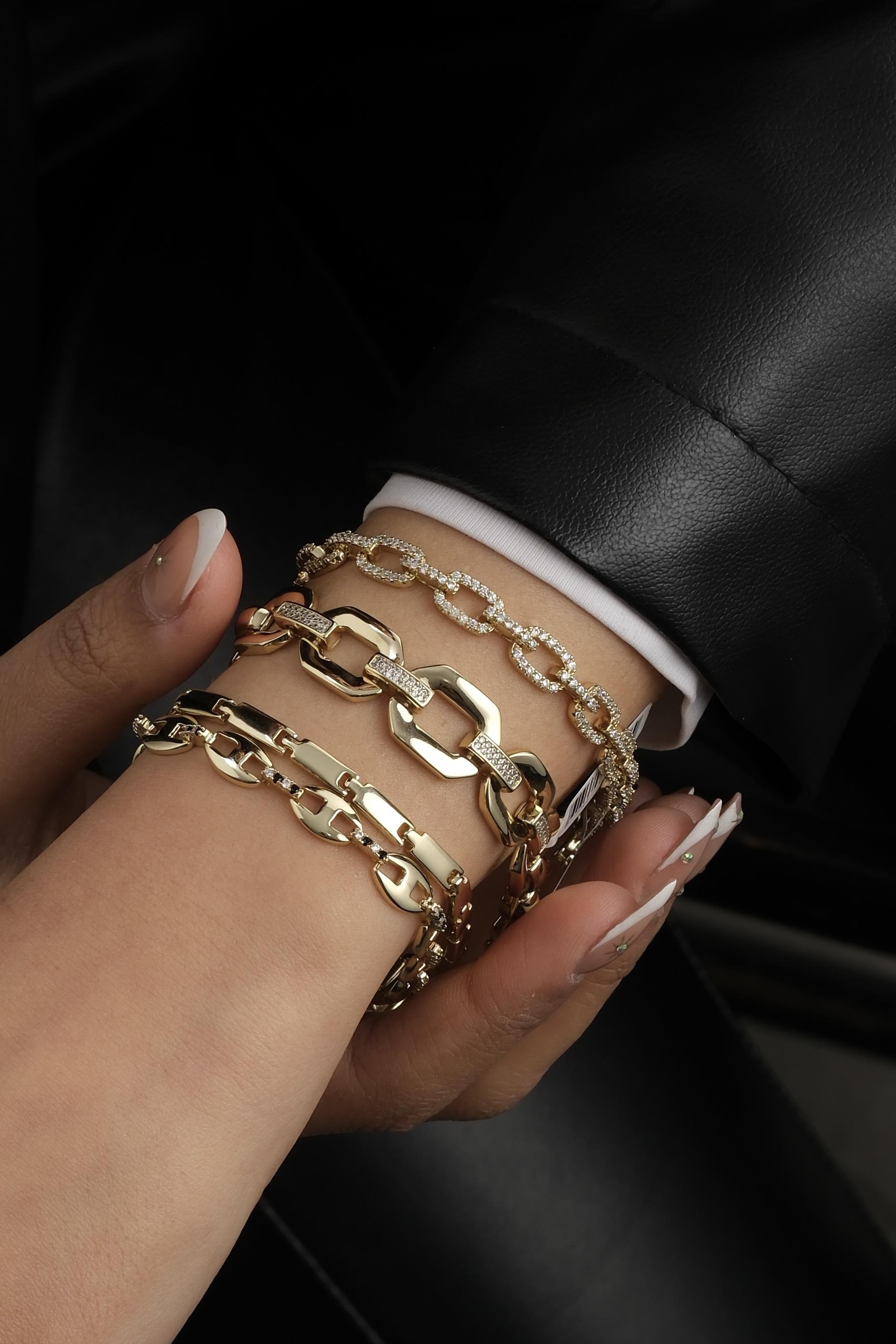 Zirkon Taşlı Zincir Bileklik Seti