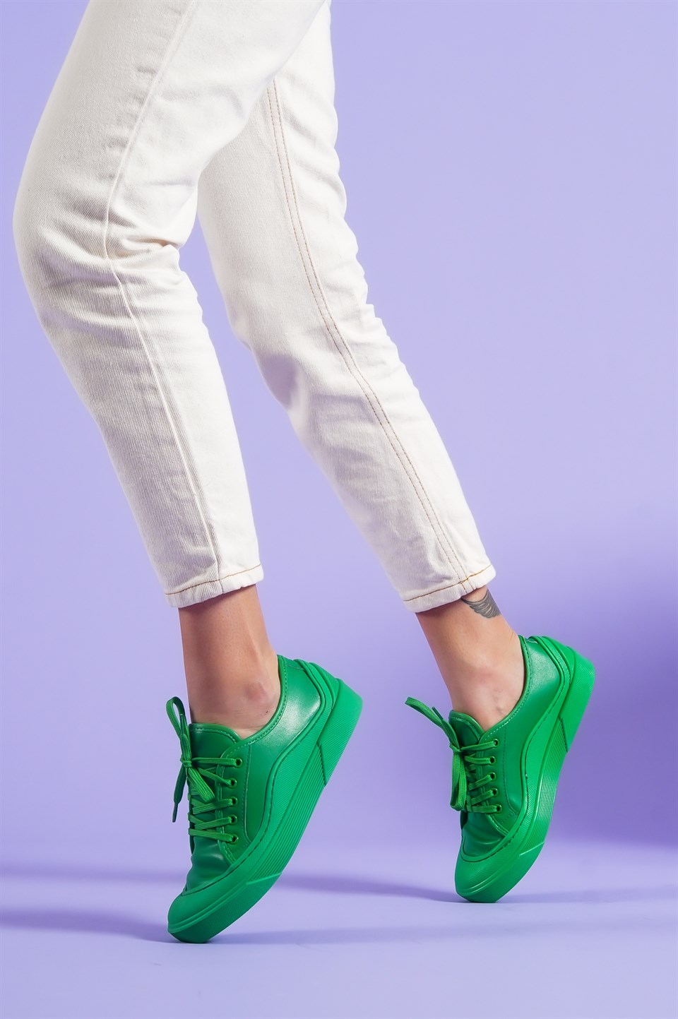 AYA'' Taban Detaylı Bağcıklı Yeşil Spor Ayakkabı - Penne Shoes