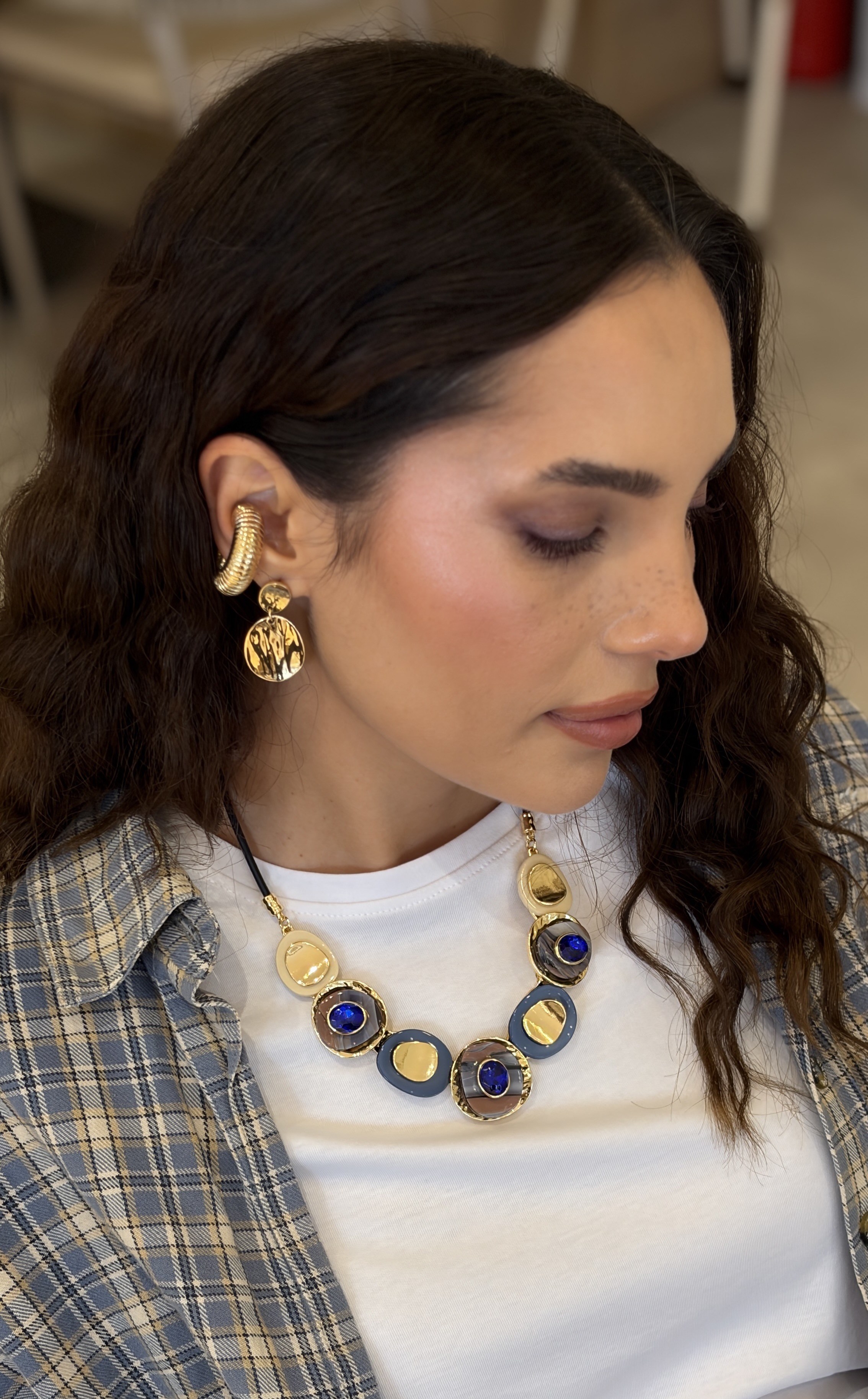Çizgili Dokulu Kalın Gold Ear Cuff Küpe
