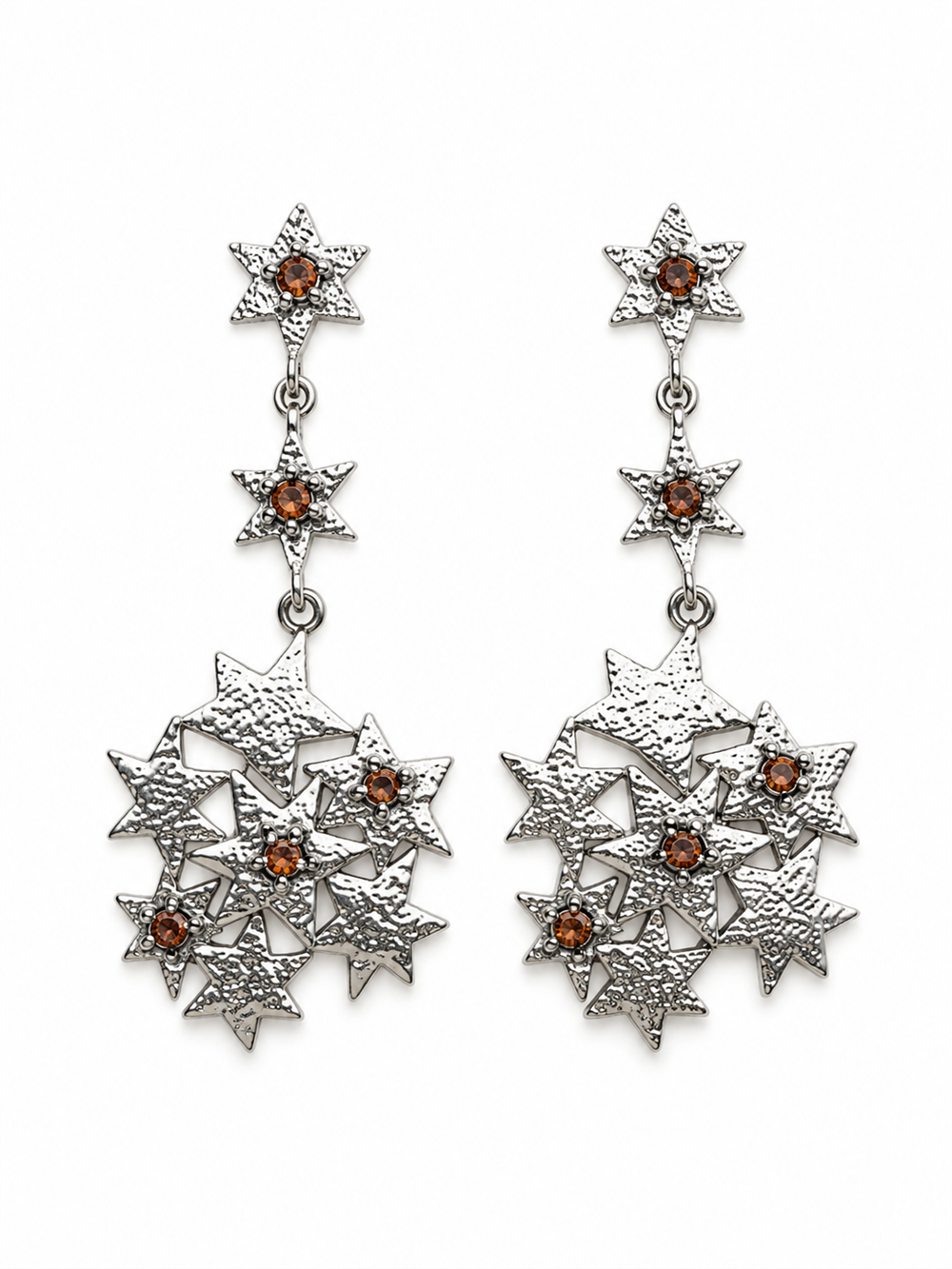Çoklu Yıldız Figürlü Taş Detaylı Silver Küpe