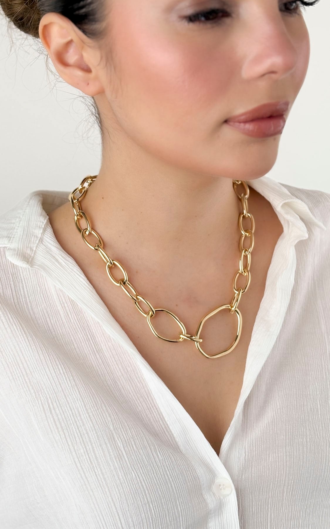 Geometrik Formlu Gold Zincir Kolye