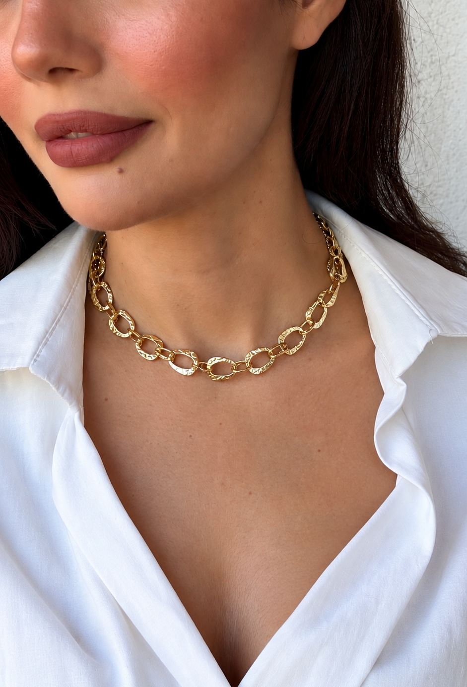 Geometrik Plaka Sıralı Gold Kolye