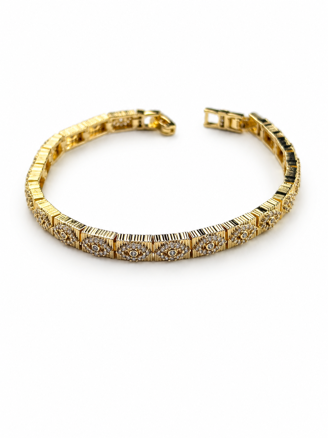 Göz Desenli Taşlı Gold Bileklik