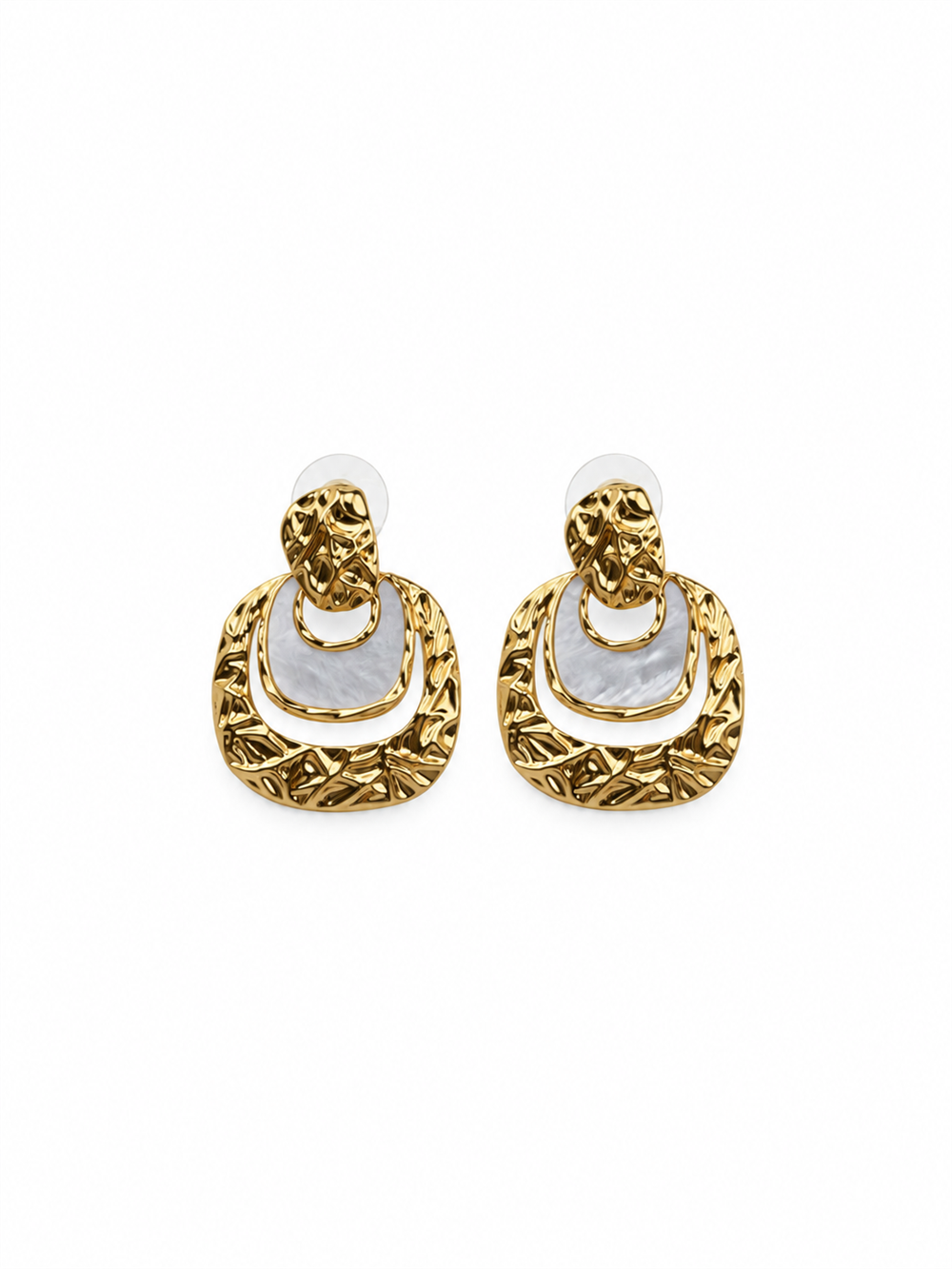 Kabartma Dokulu İç İçe Geçişli Gold Küpe
