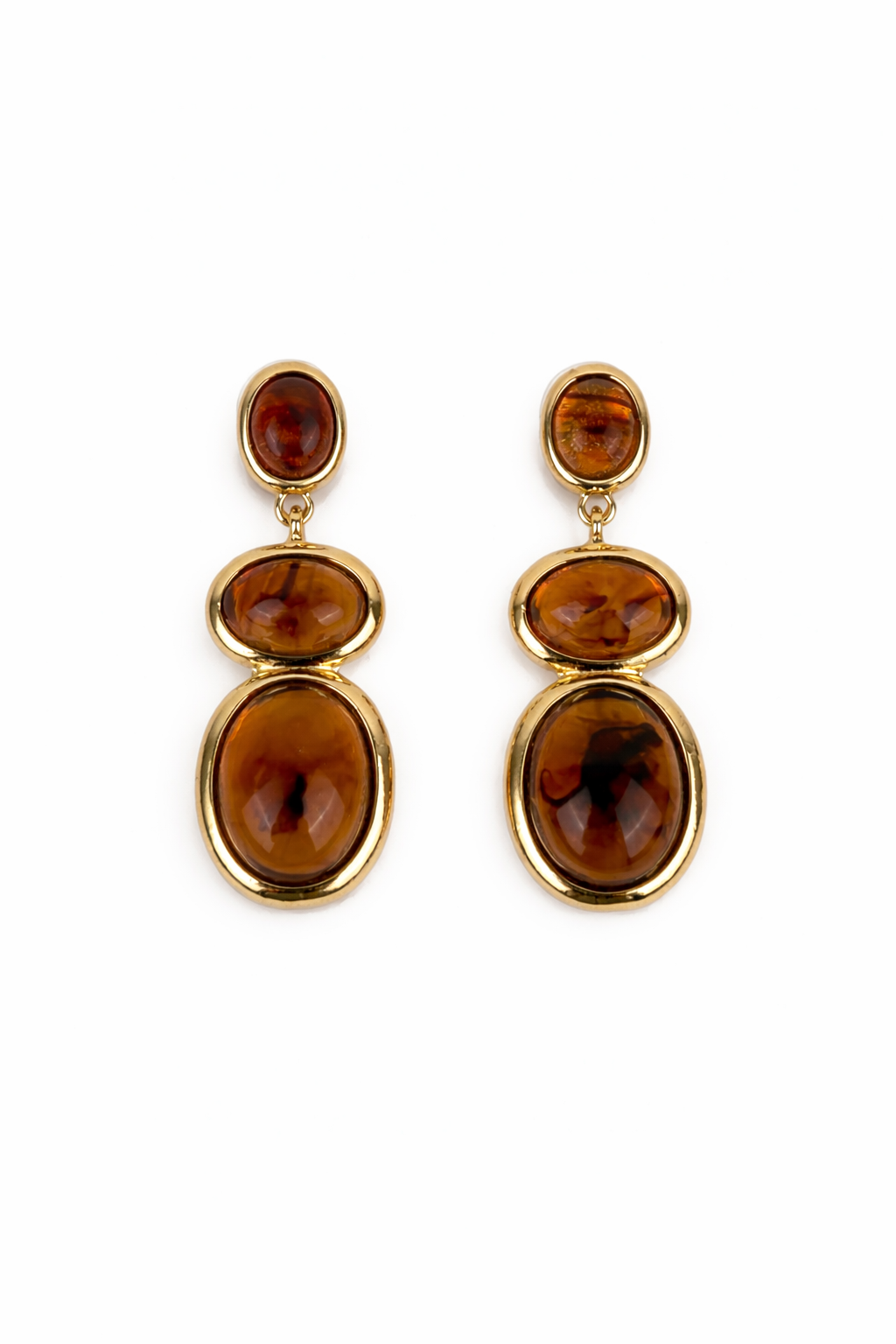 Oval Kehribar Taş Sıralı Küpe