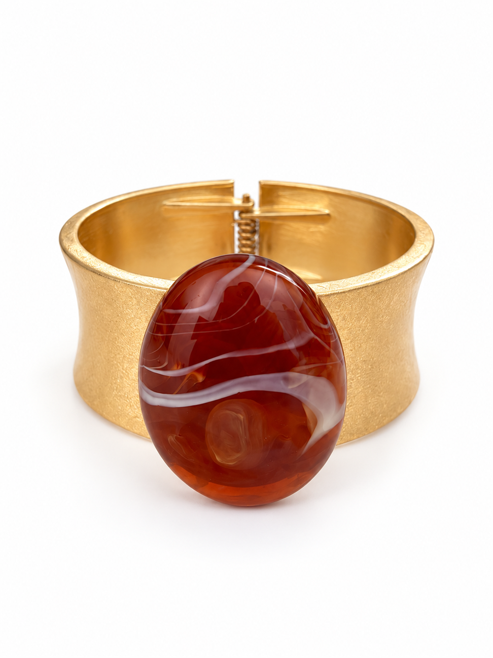 Oval Krem Taşlı Gold Kelepçe Bileklik
