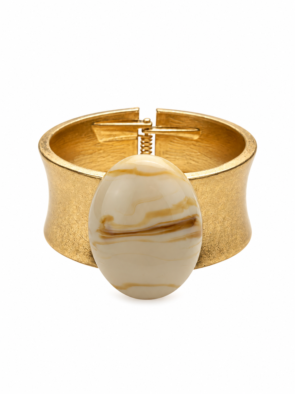 Oval Krem Taşlı Gold Kelepçe Bileklik