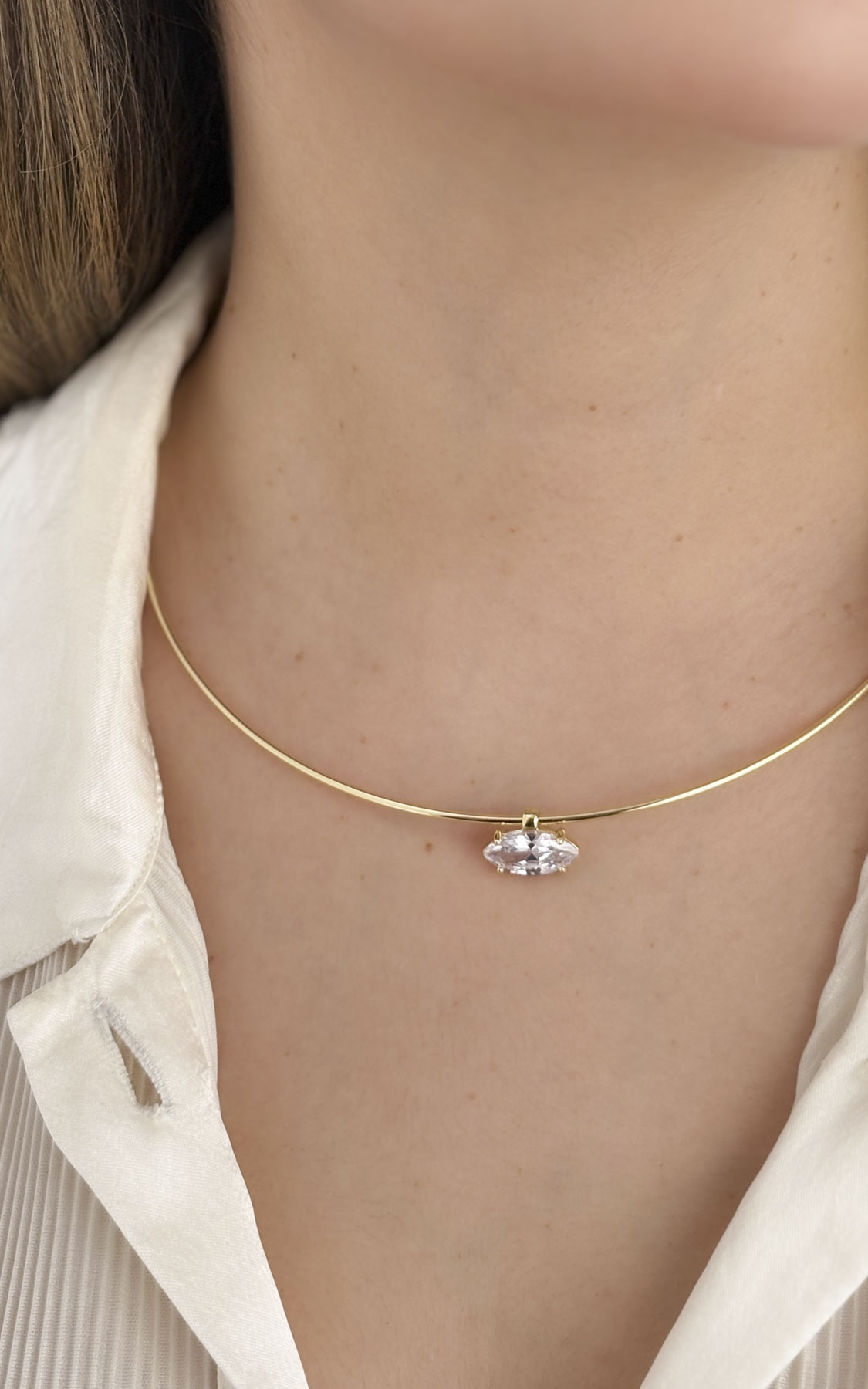 Oval Taşlı Choker Kolye 