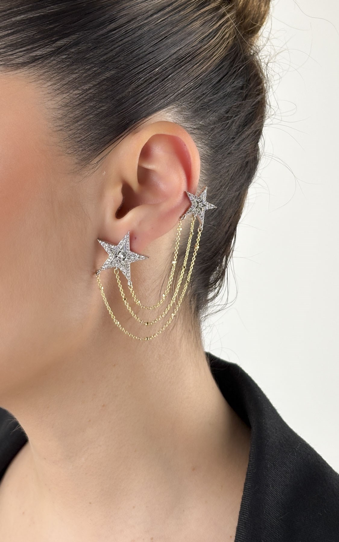 Yıldız Figürlü Taşlı Ear Cuff Küpe