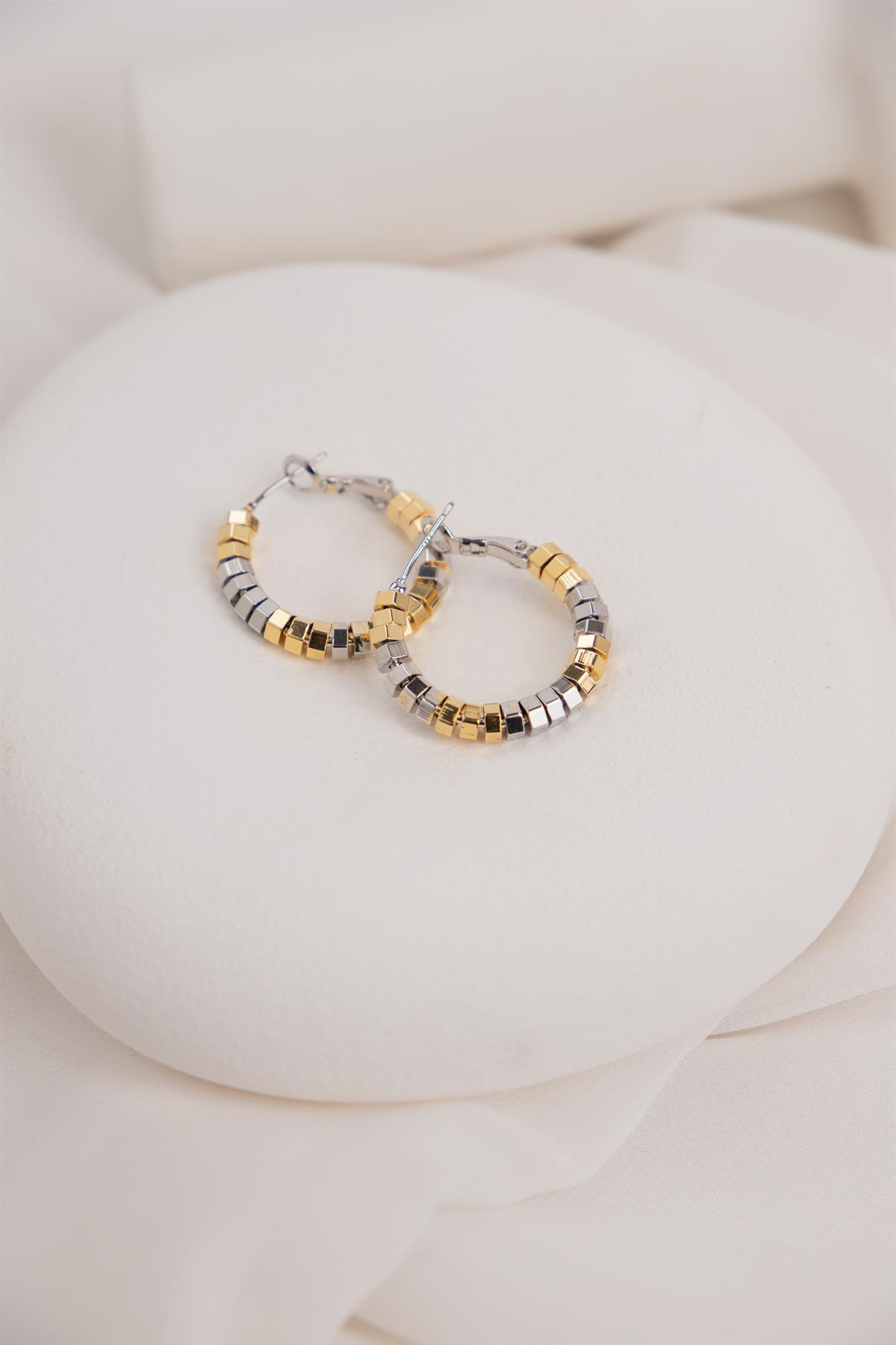 Altıgen Biyeli 2cm Gold Gümüş Halka Küpe