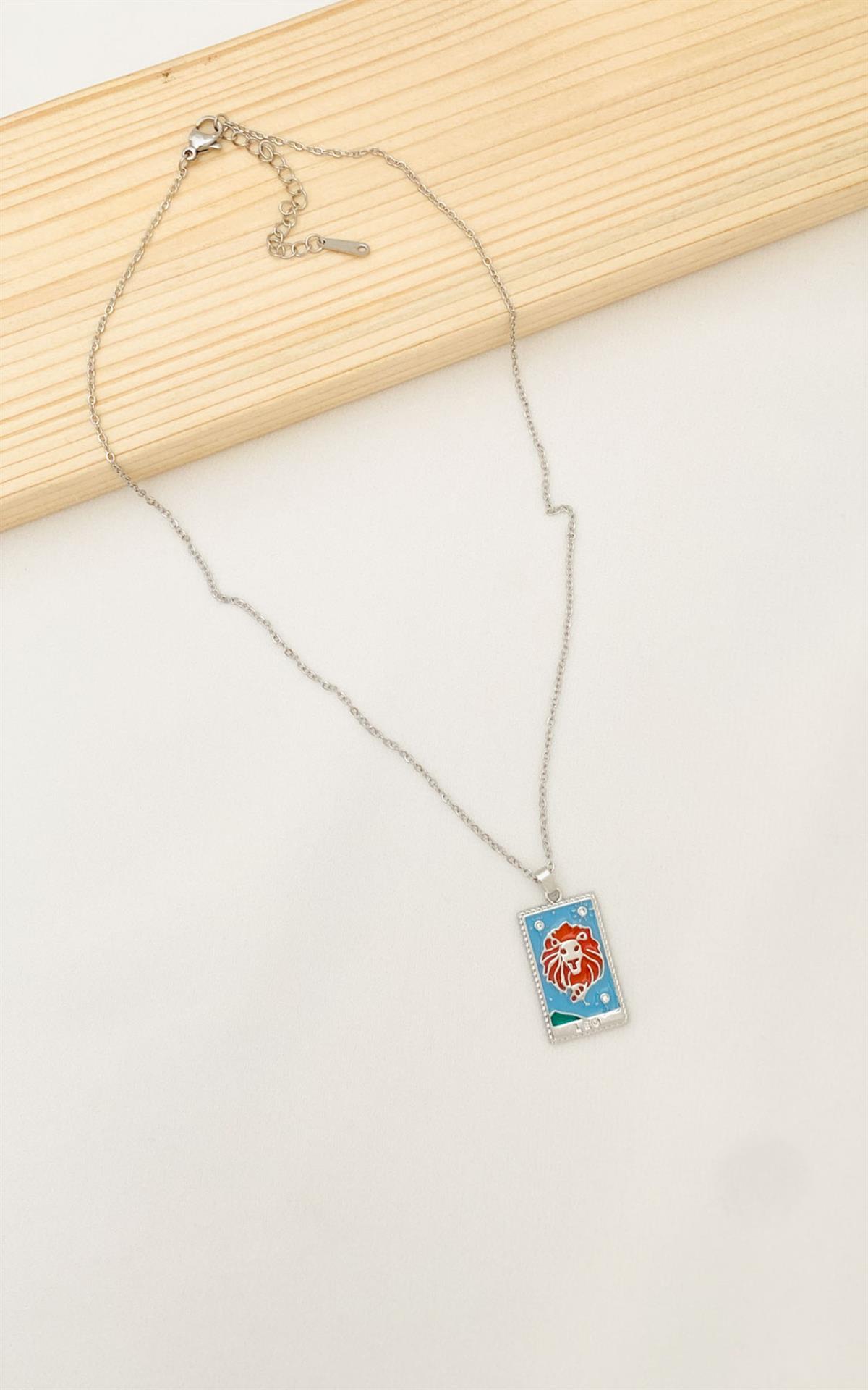 Aslan Burç Gümüş Çelik Kolye