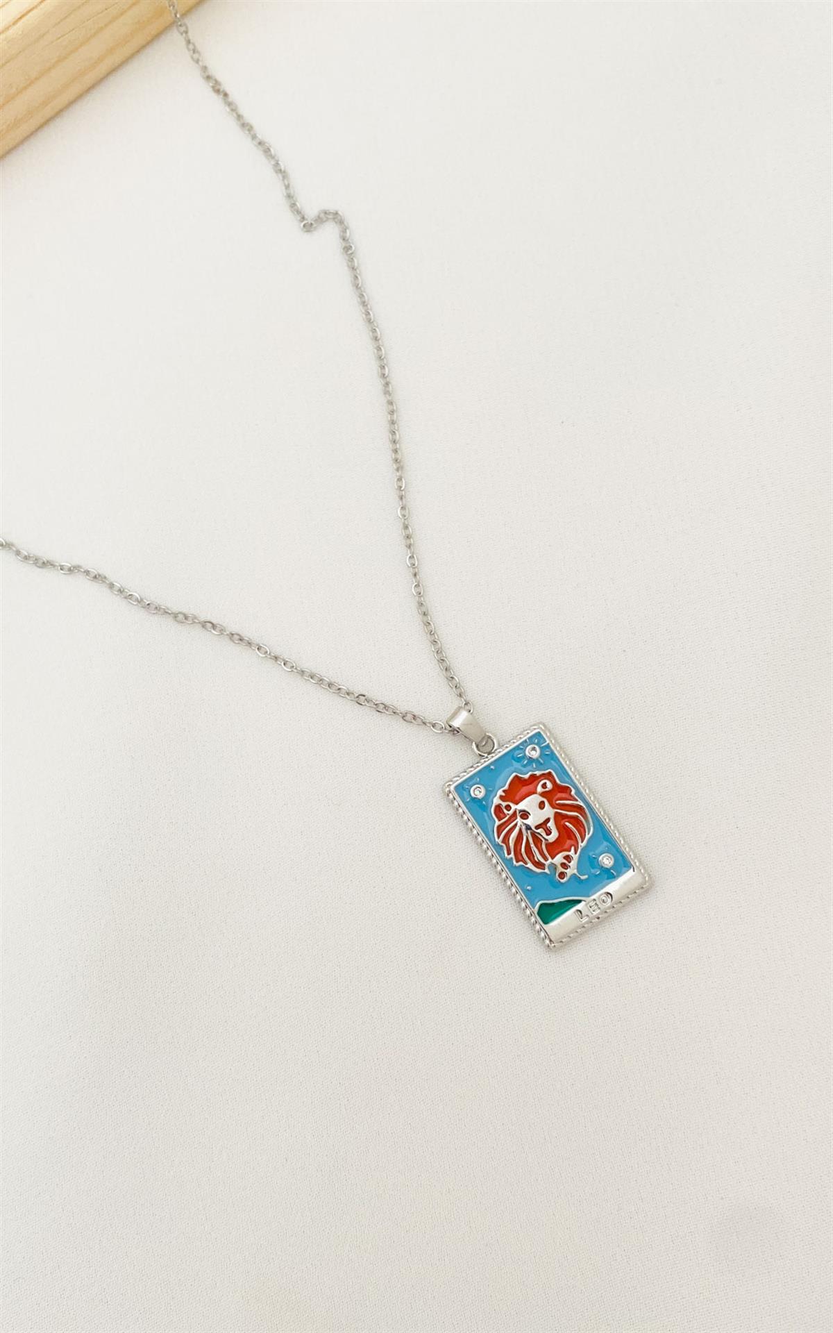 Aslan Burç Gümüş Çelik Kolye