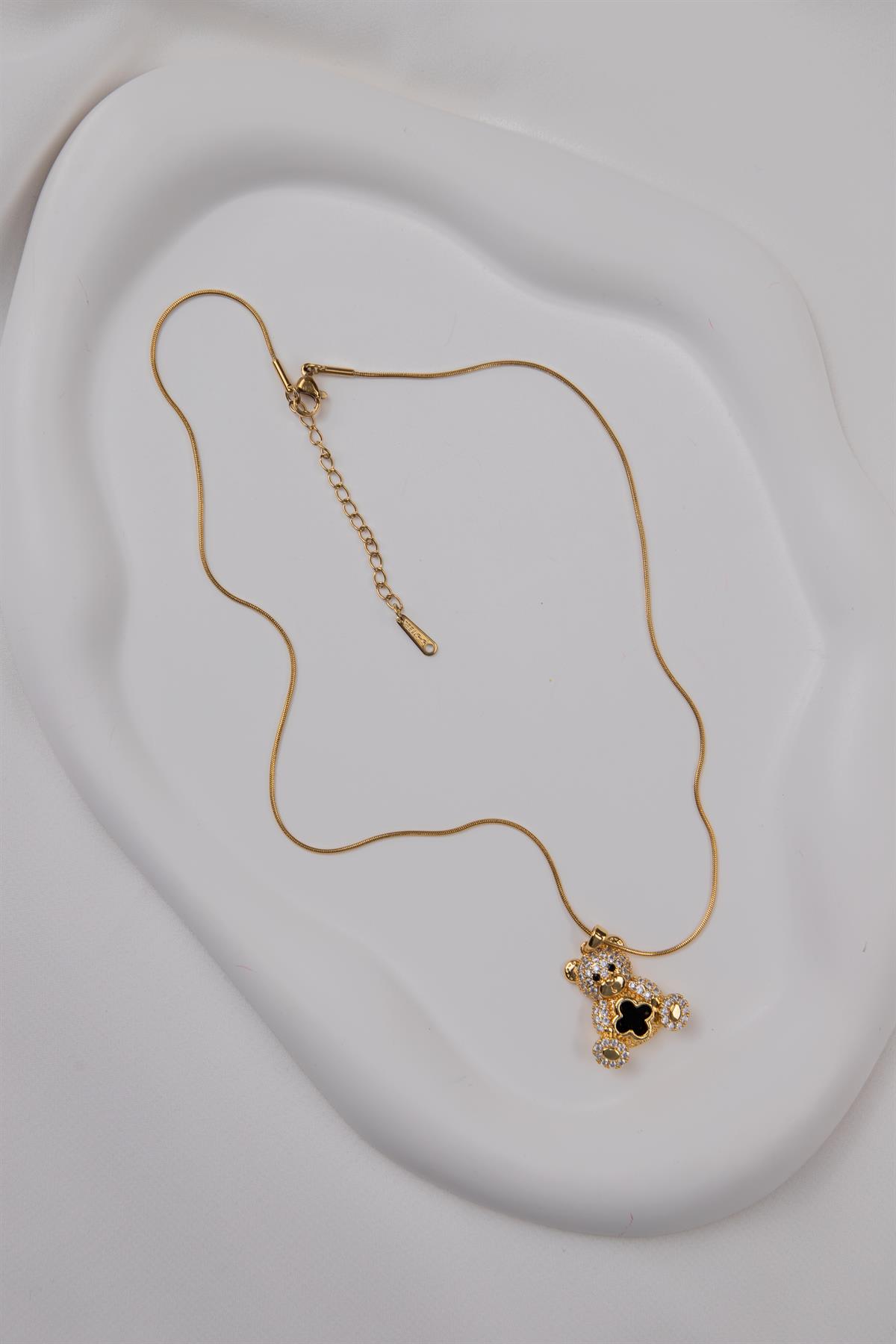 Ayıcık Figürlü Gold Çelik Kolye