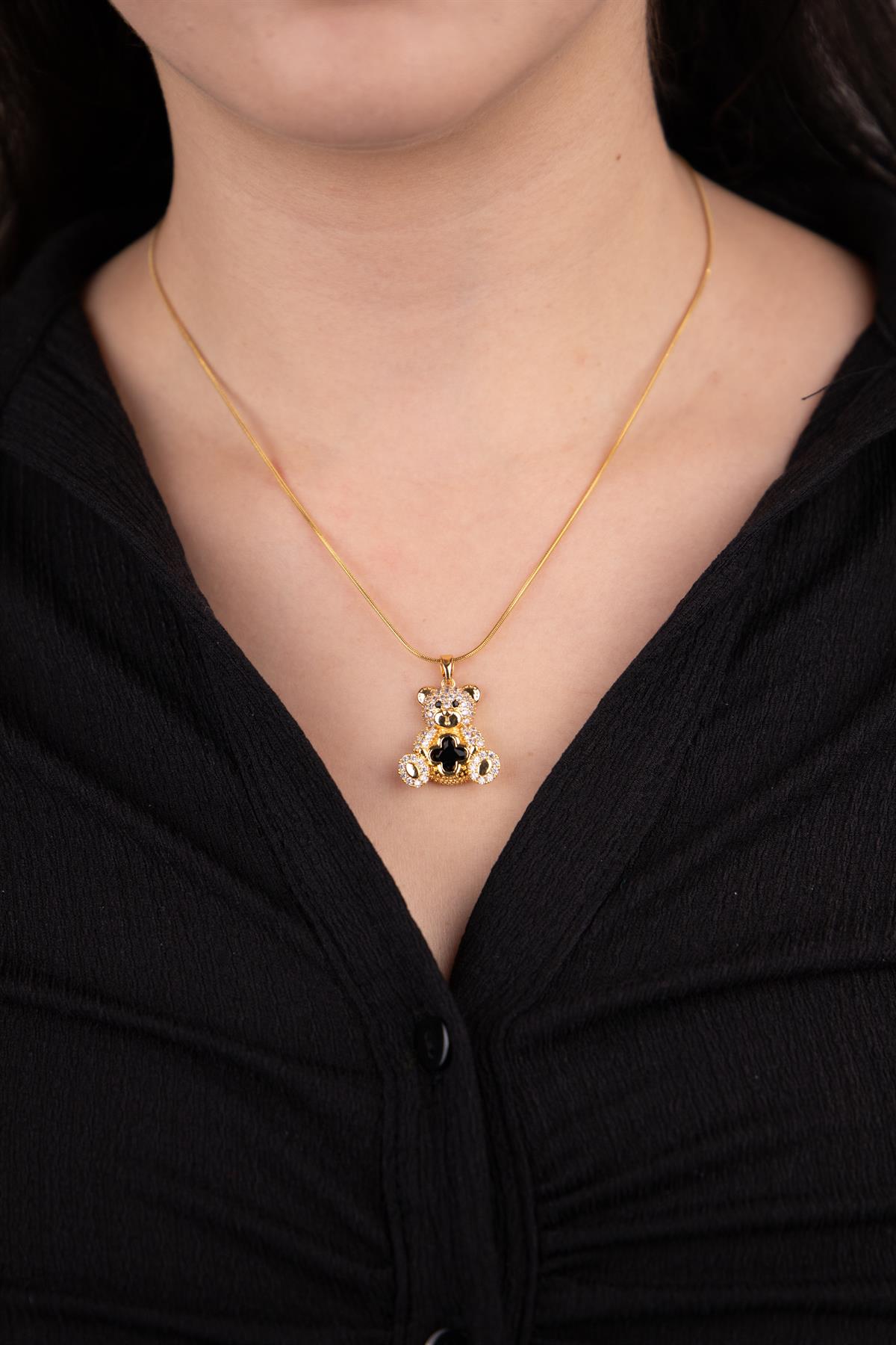 Ayıcık Figürlü Gold Çelik Kolye