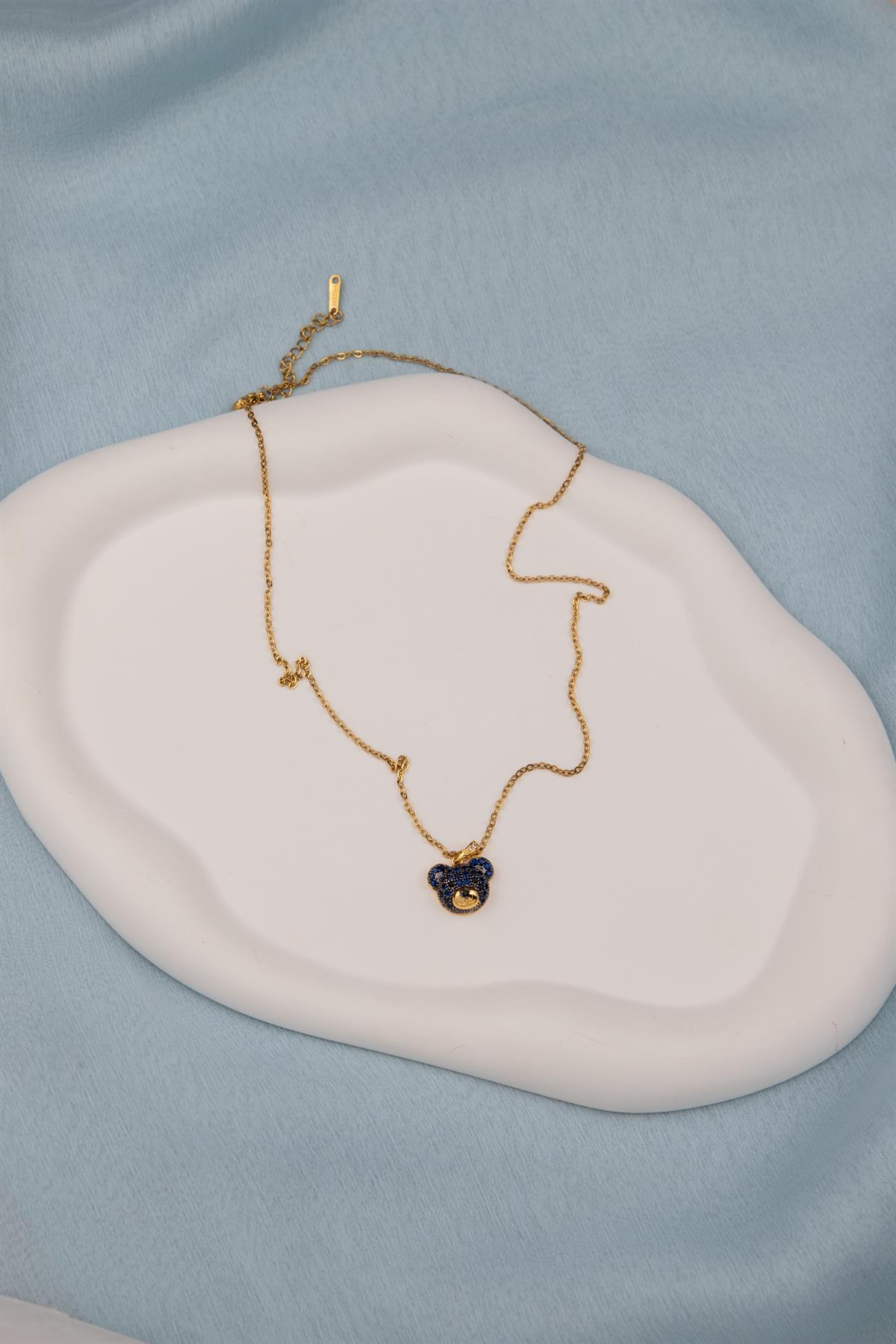 Ayıcık Figürlü Gold Çelik Kolye