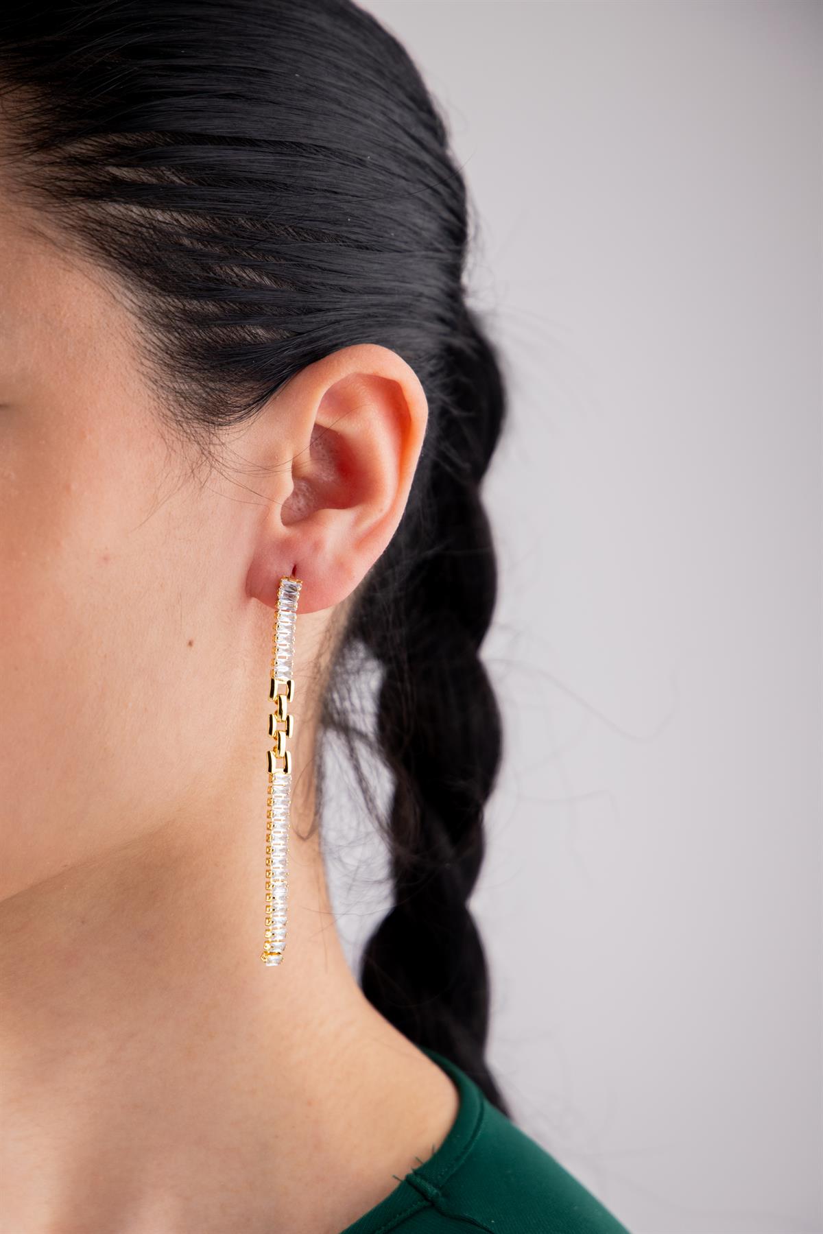 Baget Taşlı Gold Küpe