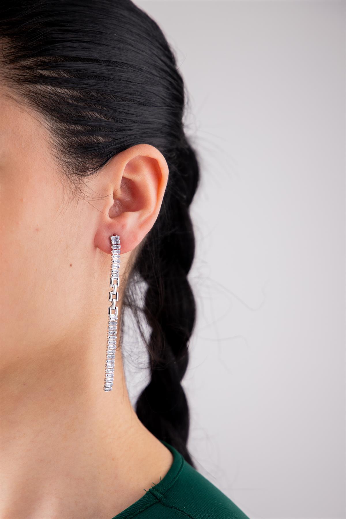 Baget Taşlı Gümüş Küpe