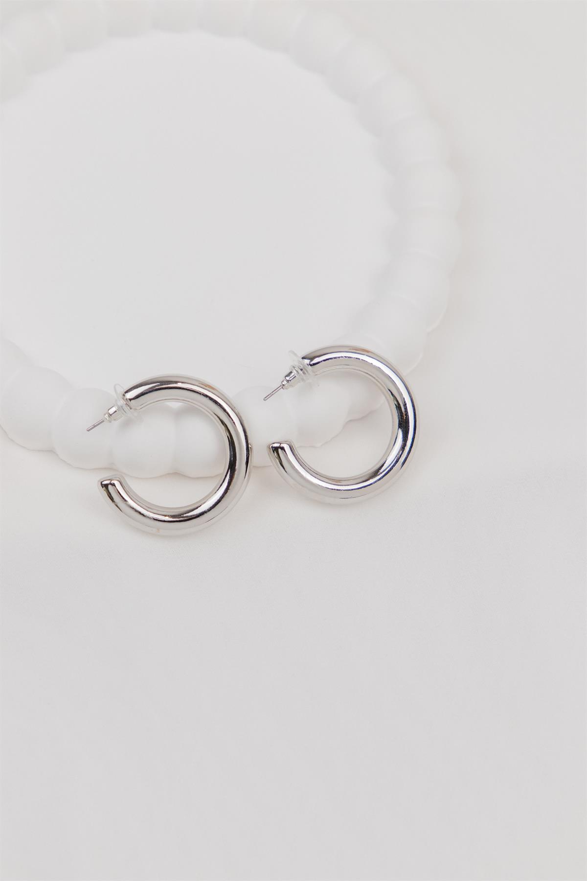 Boru Gümüş Yarım Halka Küpe