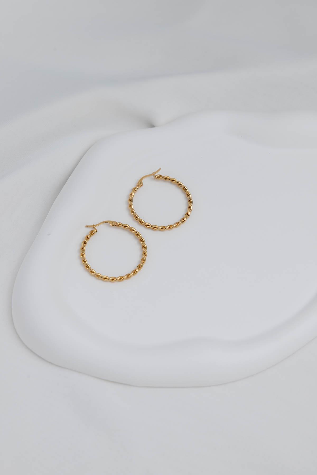 Burgu 3cm Gold Çelik Halka Küpe