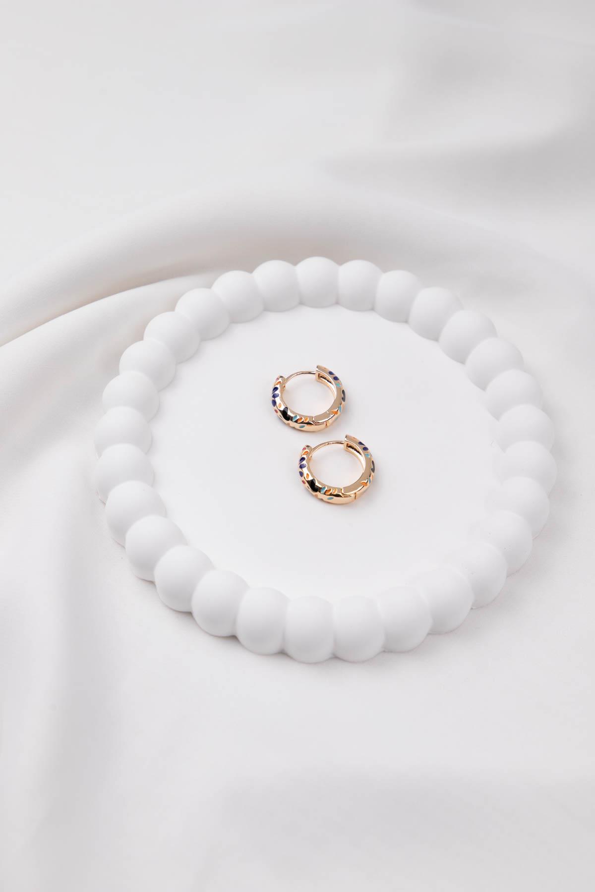 Çiçek Desenli 1.5cm Lacivert Halka Küpe