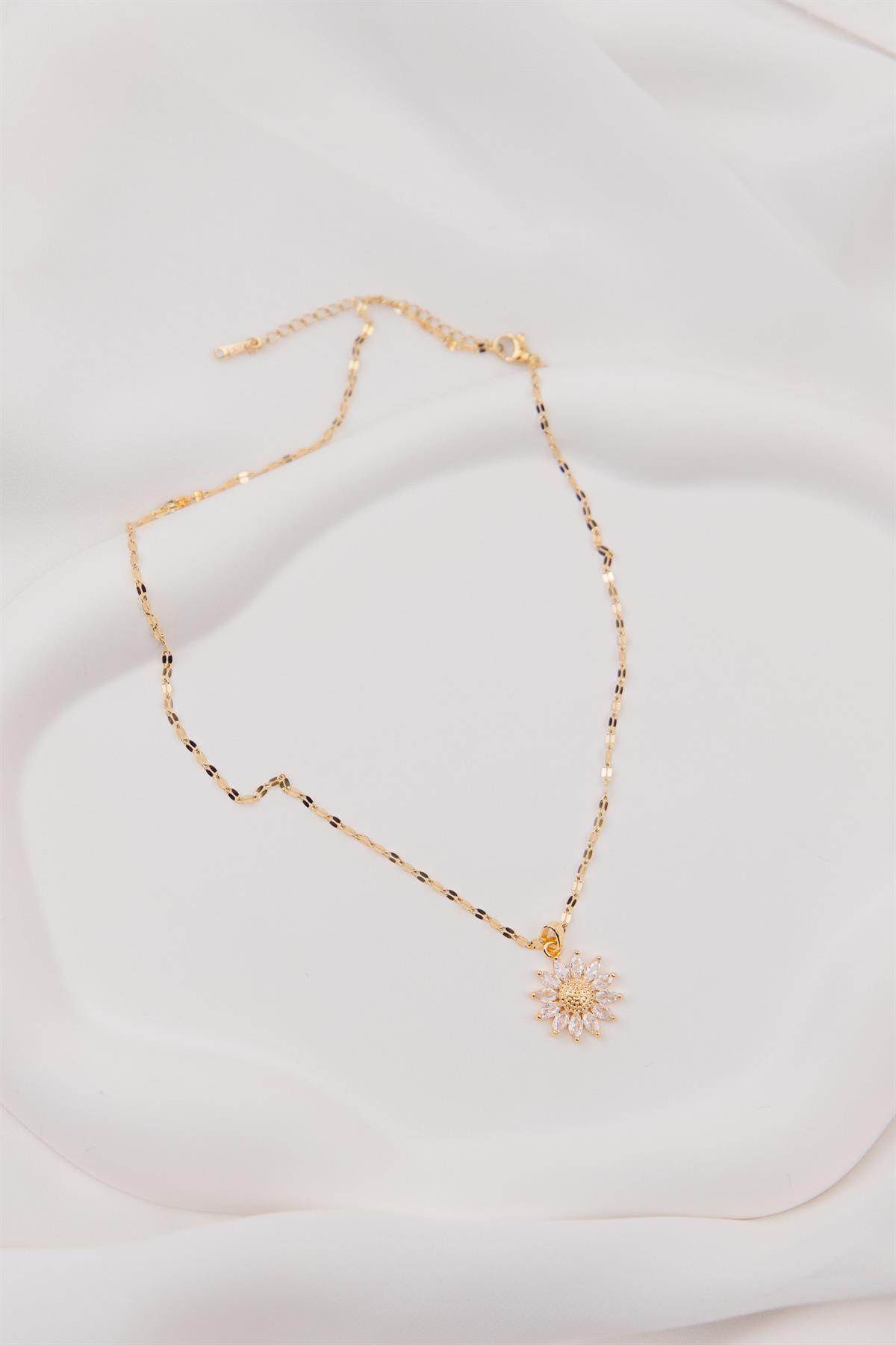 Çiçek Figürlü Gold Çelik Kolye