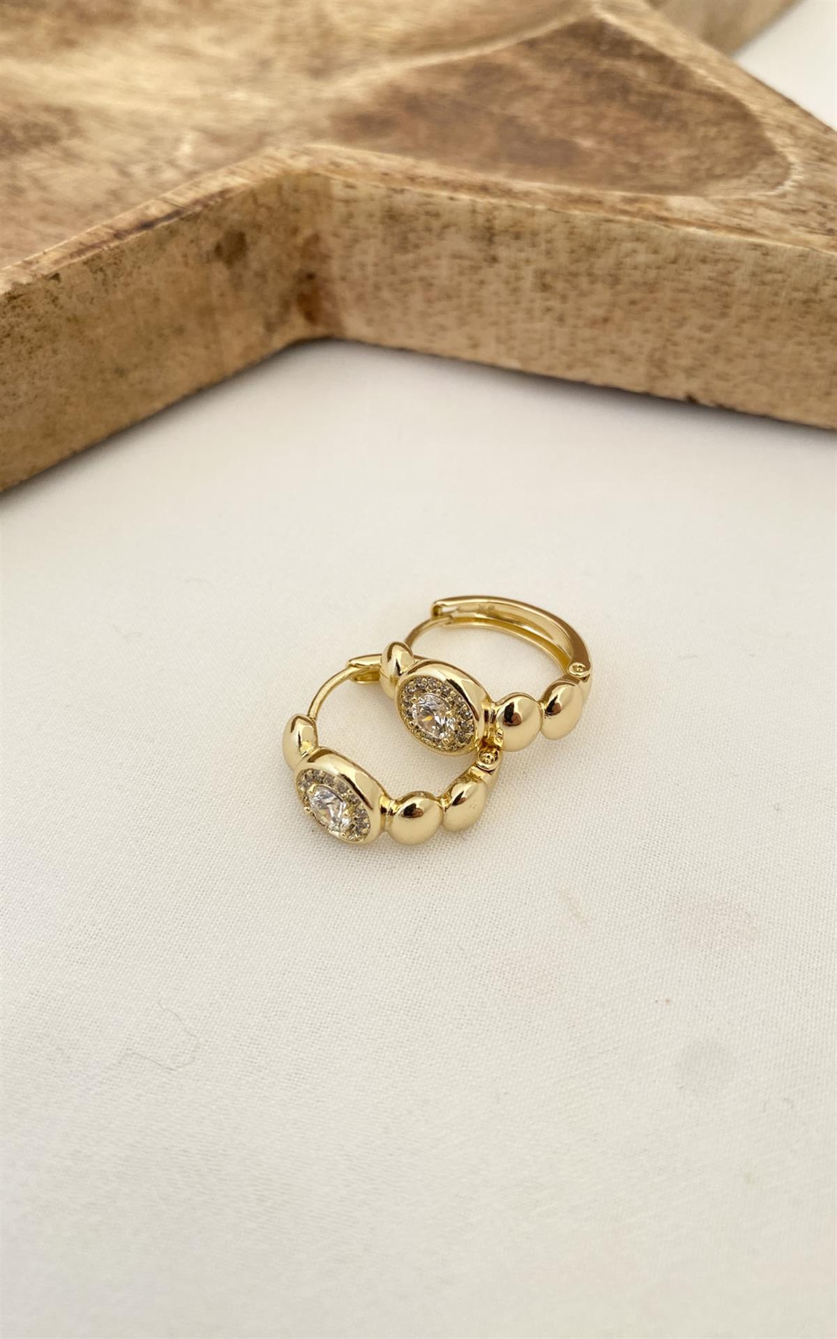 Daire Detaylı Taşlı Gold Halka Küpe