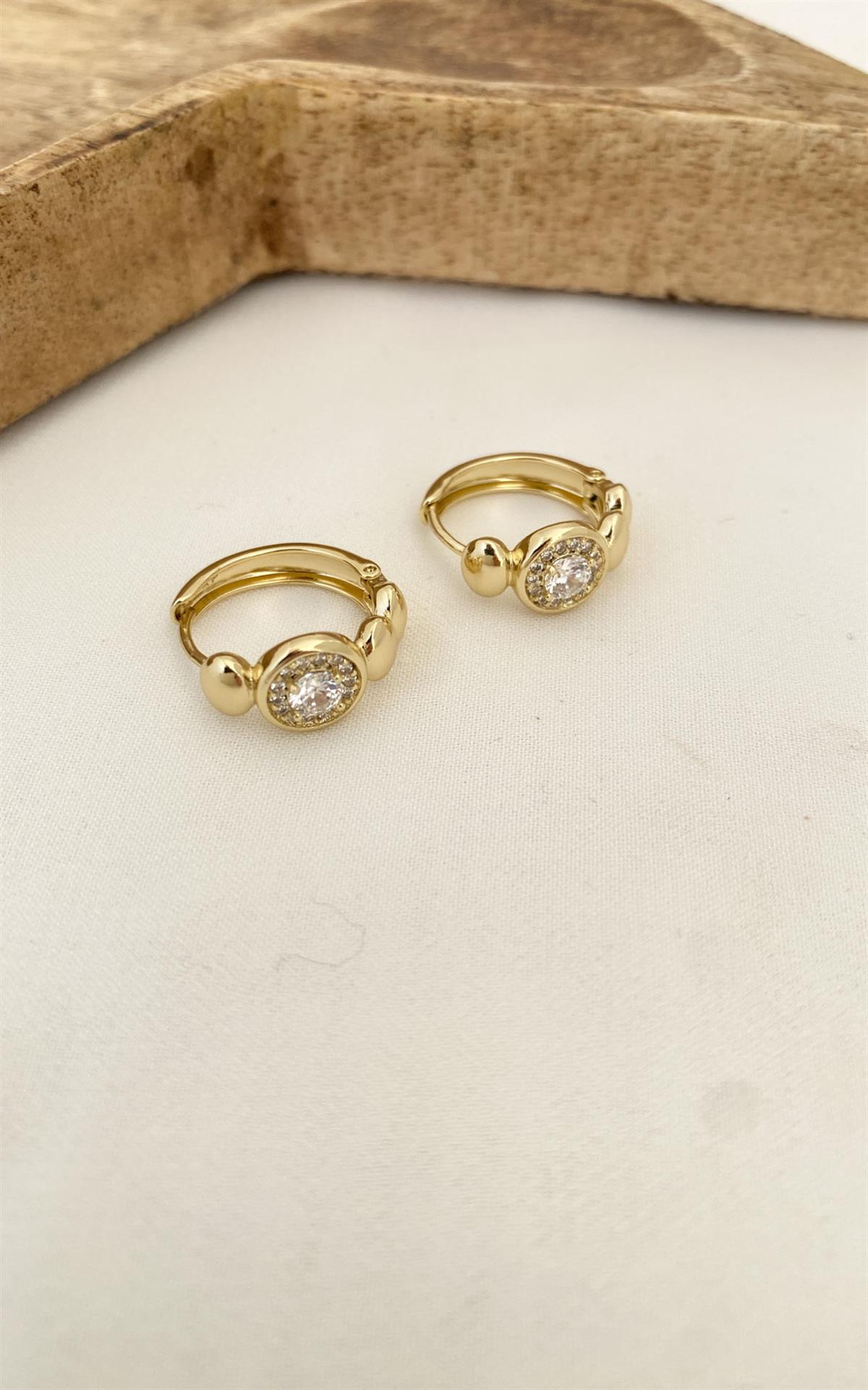 Daire Detaylı Taşlı Gold Halka Küpe