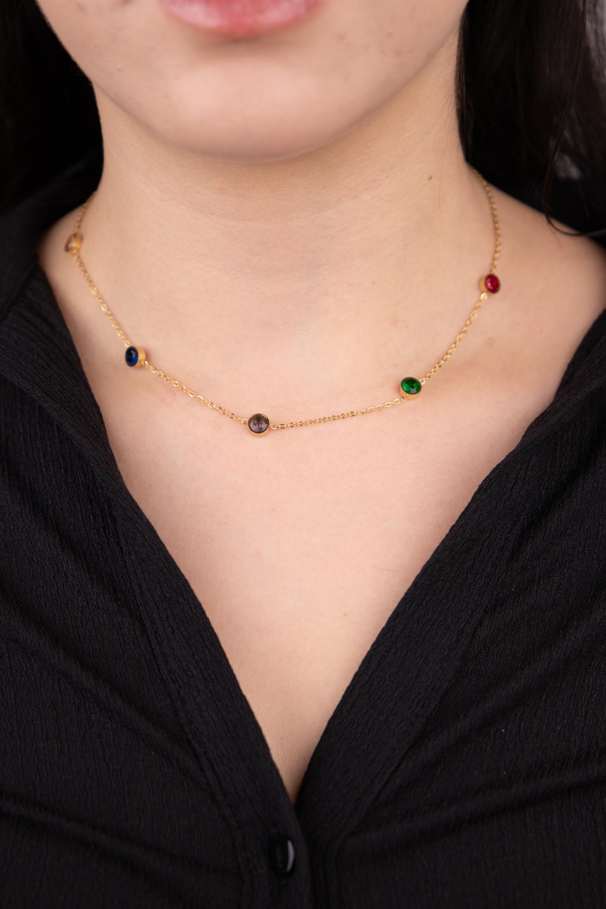 Daire Sıralı Gold Çelik Kolye