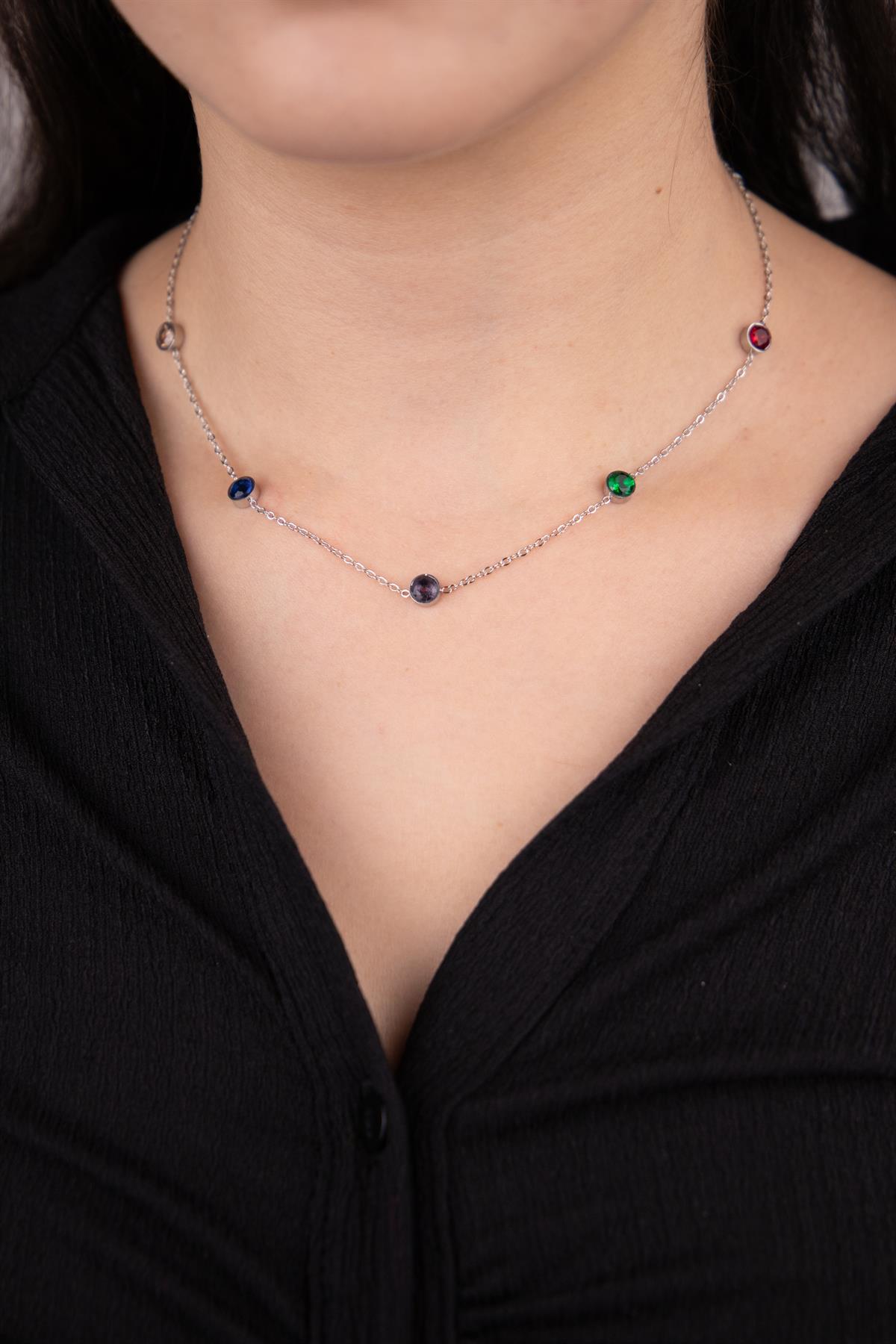 Daire Sıralı Gümüş Çelik Kolye