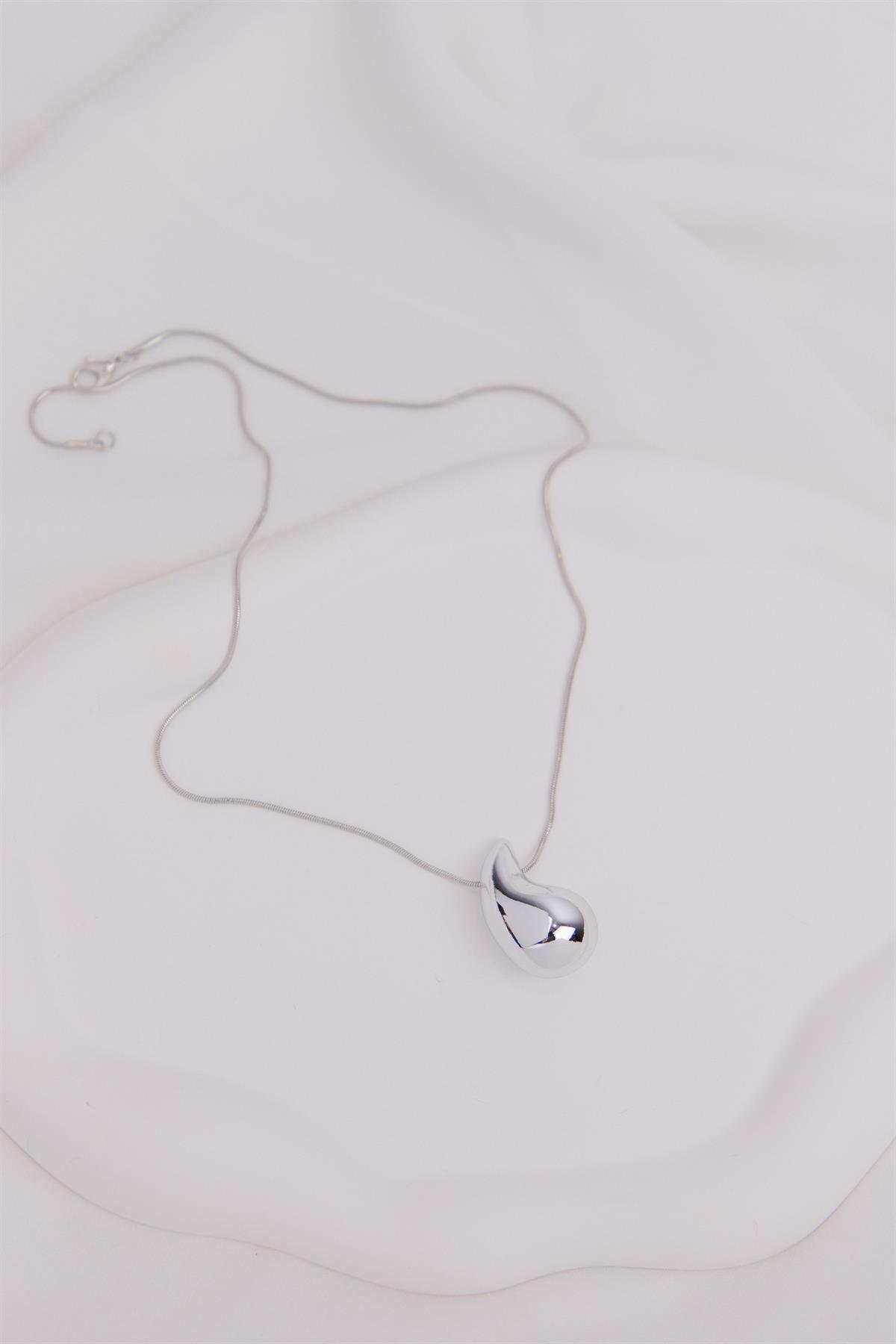 Damla Formlu Bombeli Yılan Zincirli Gümüş Çelik Kolye