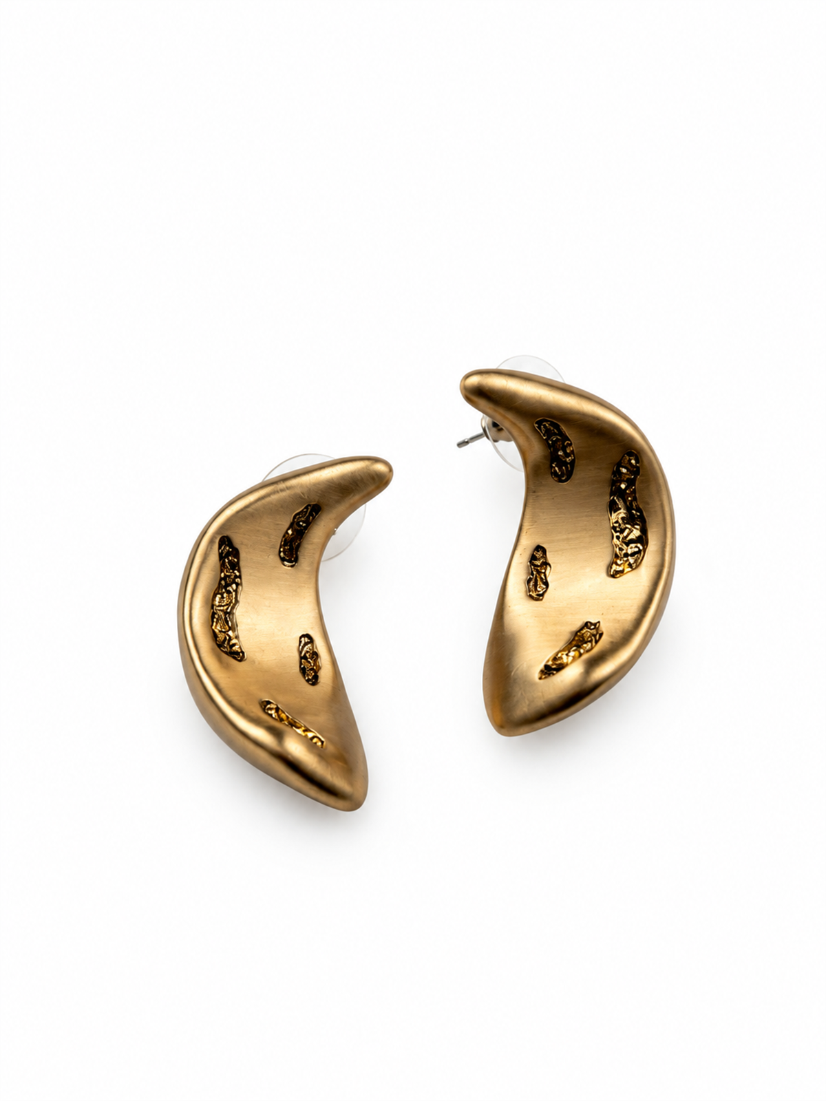 Dokulu Damla Formlu Gold Küpe