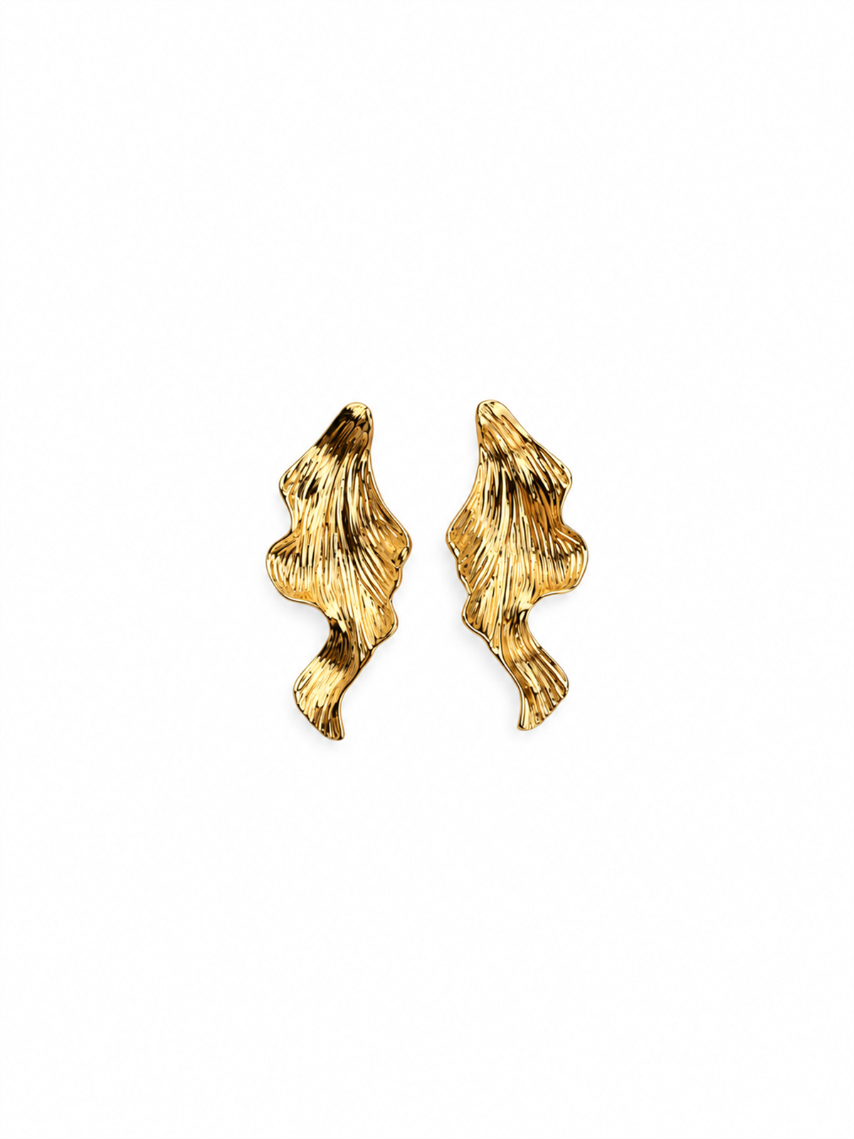 Dokulu Geometrik Plaka Formlu Gold Küpe