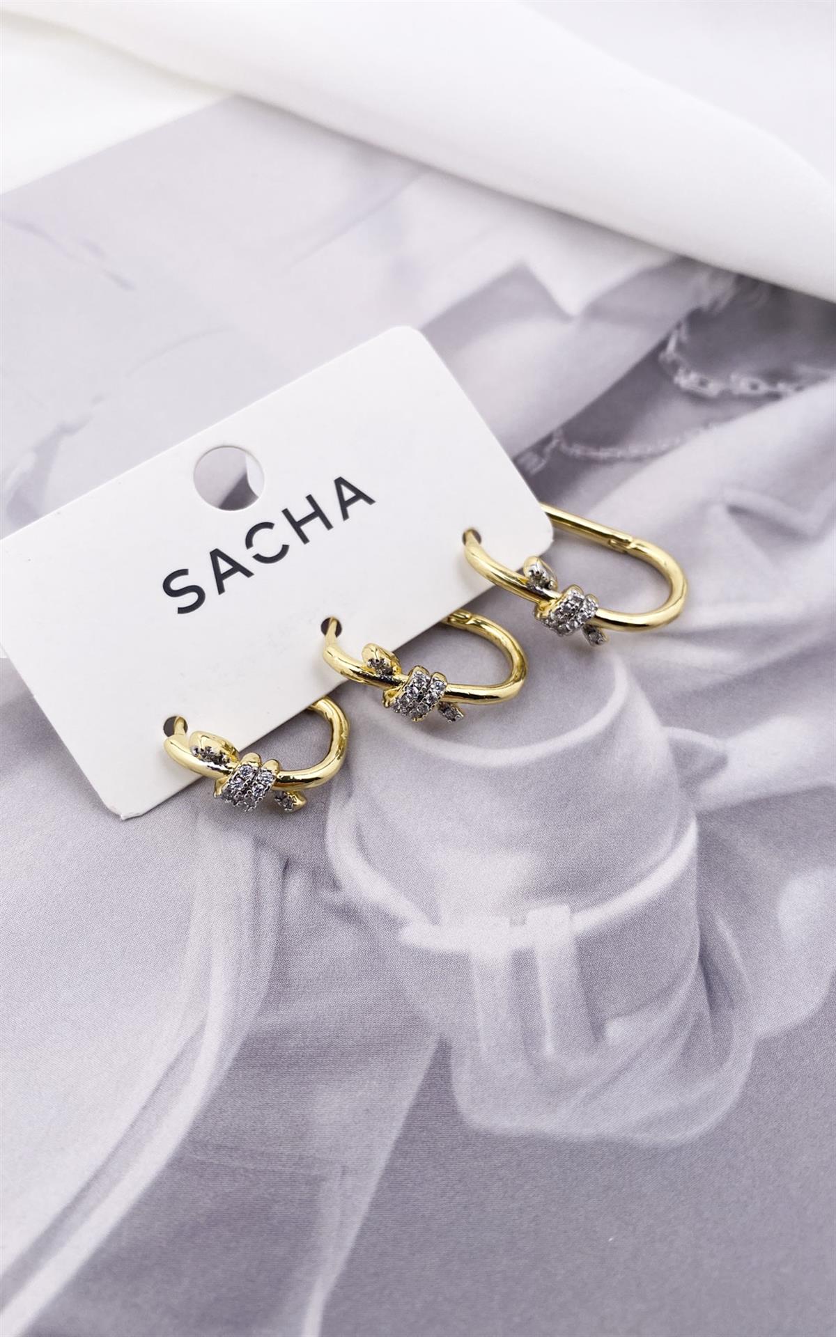 Düğüm Detaylı Gold Gümüş Set Halka Küpe