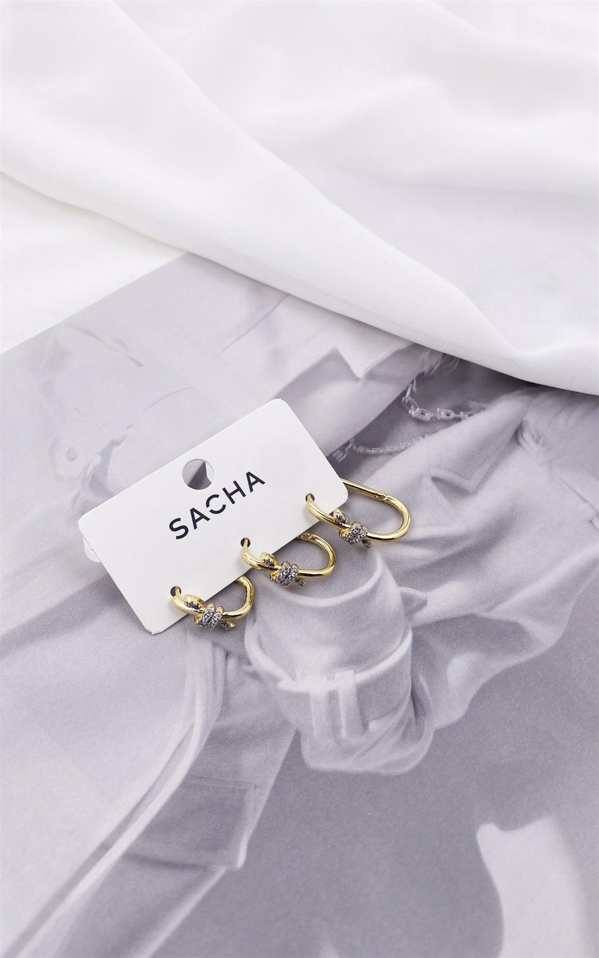 Düğüm Detaylı Gold Gümüş Set Halka Küpe