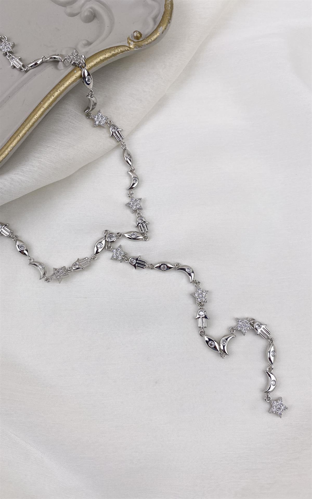 Figürlü Zirkon Taş Detaylı Gümüş Y Kolye