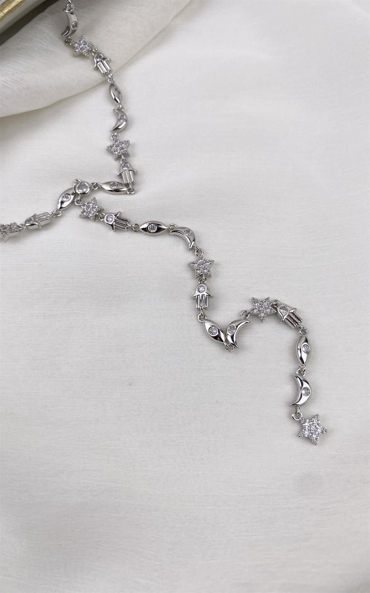 Figürlü Zirkon Taş Detaylı Gümüş Y Kolye