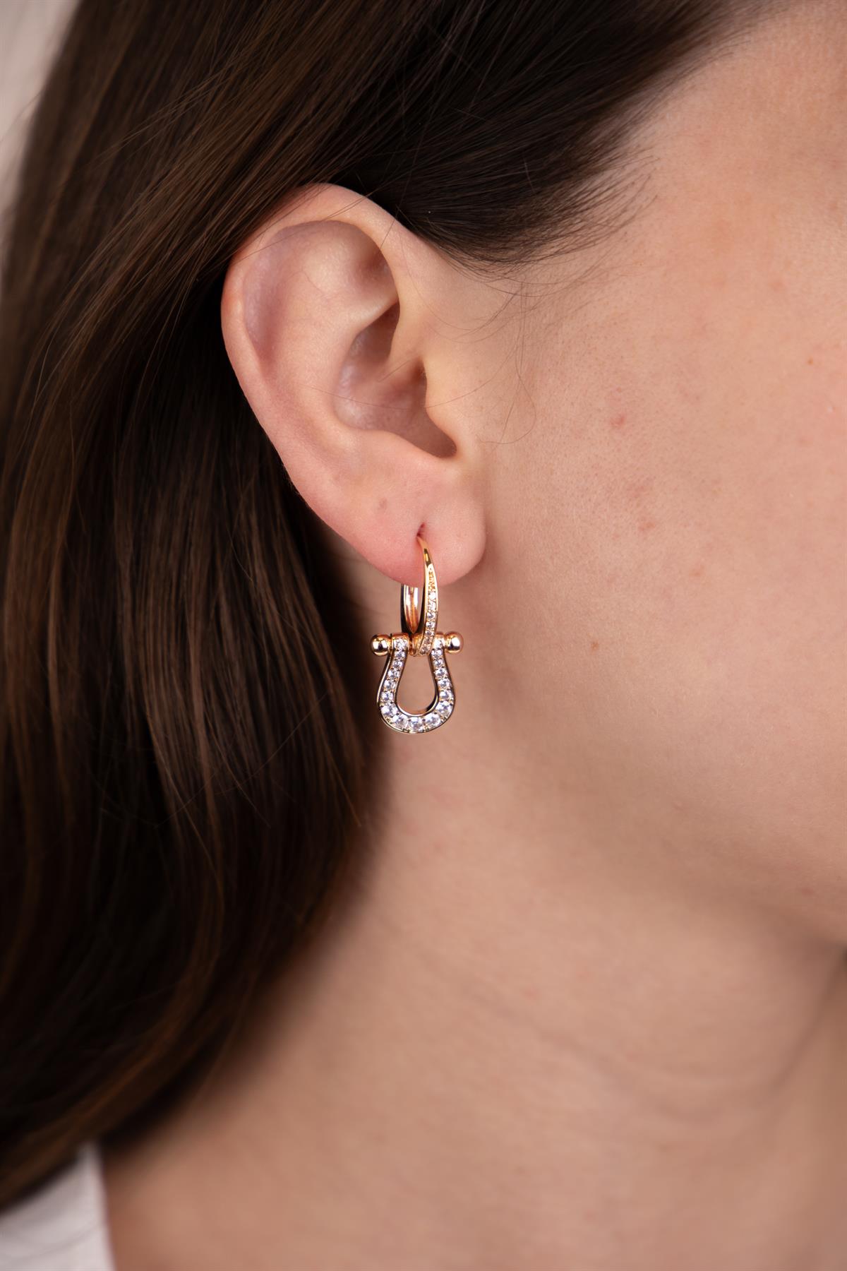 Figürlü Zirkon Taşlı Gold Halka Küpe