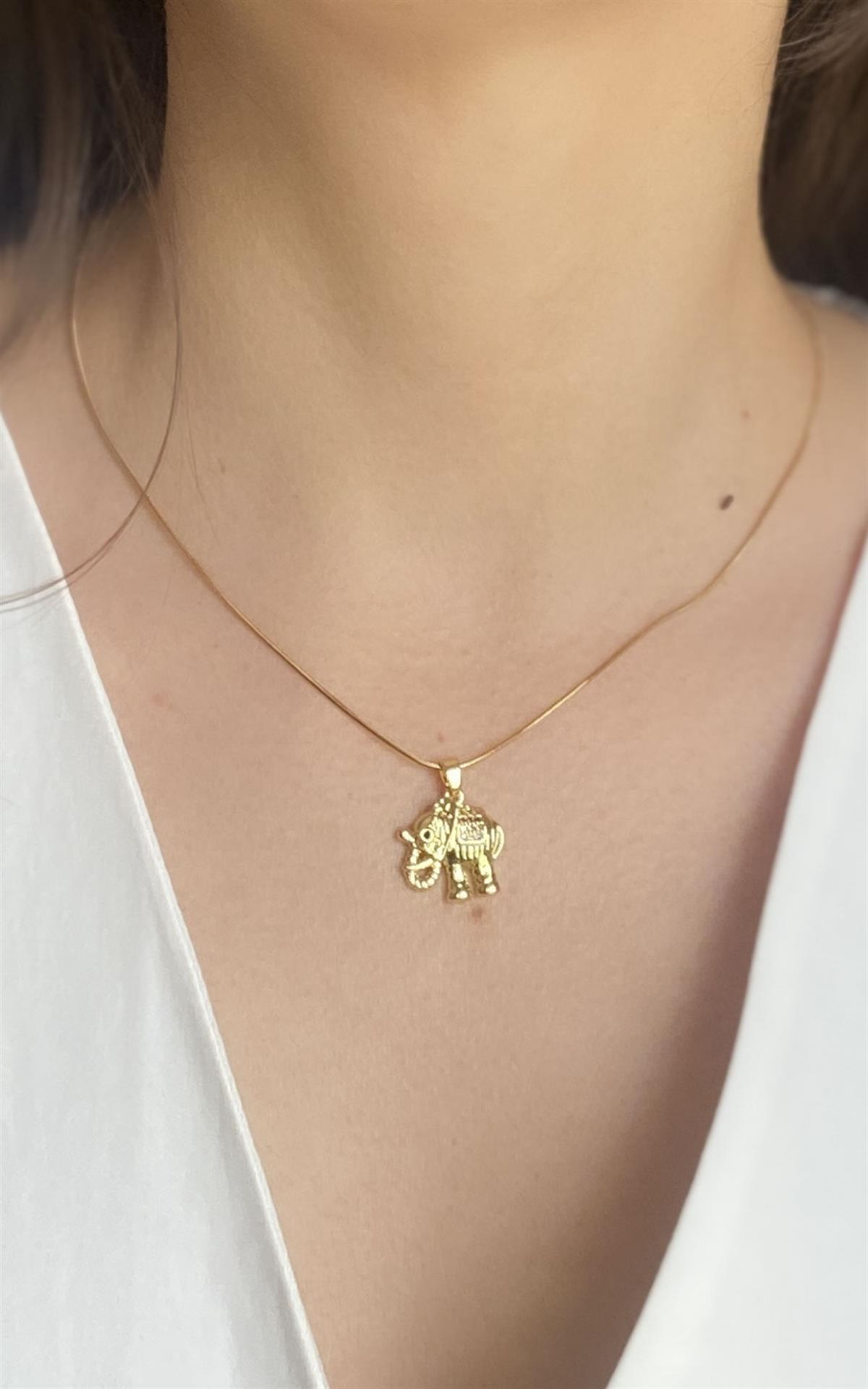 Fil Figürlü Yılan Zincirli Gold Çelik Kolye