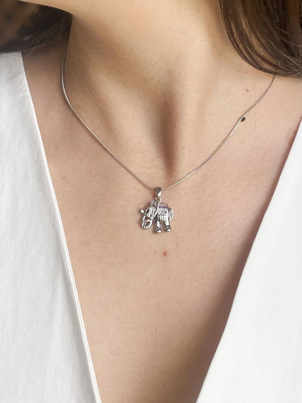 Fil Figürlü Yılan Zincirli Gümüş Çelik Kolye