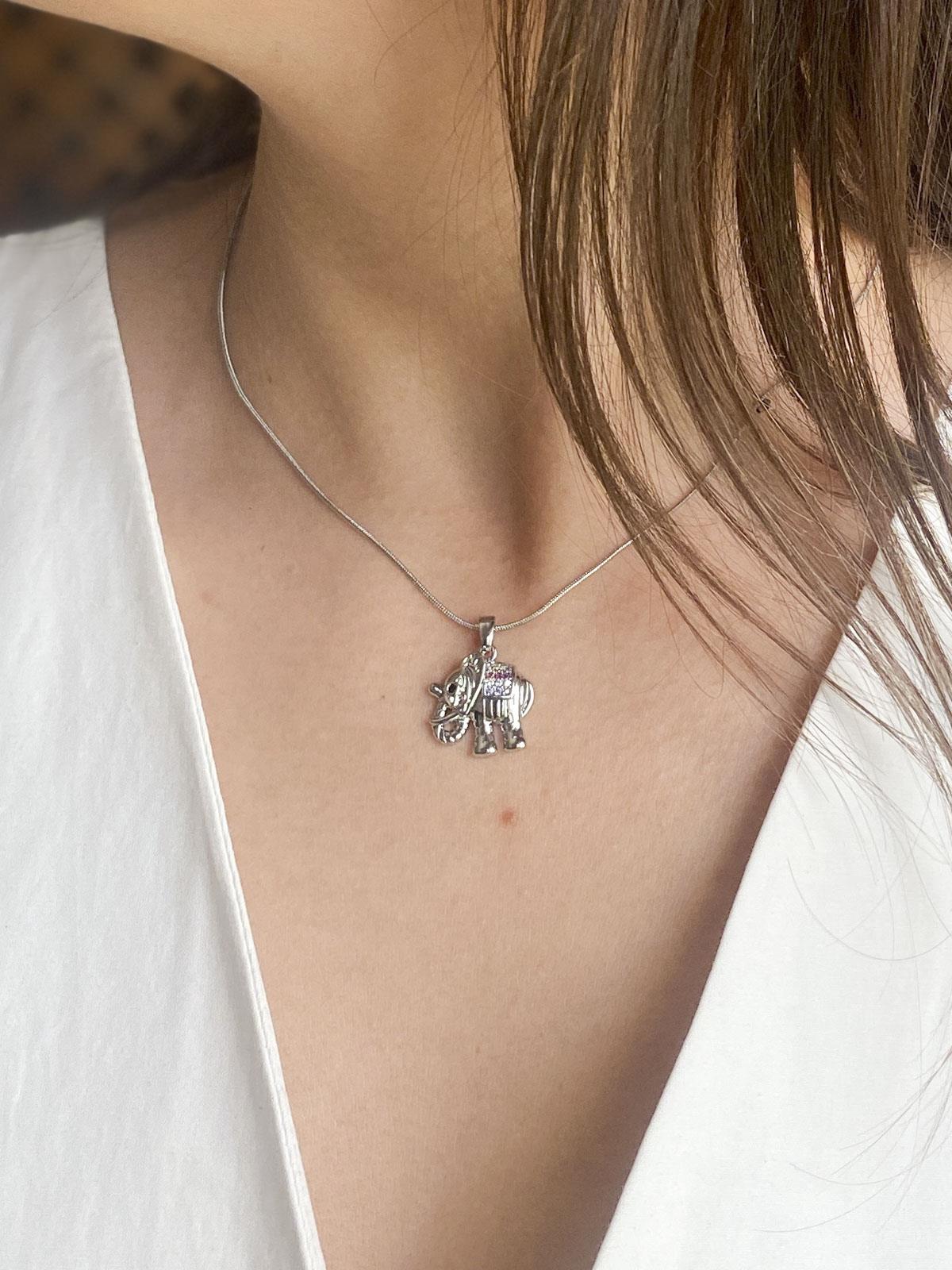 Fil Figürlü Yılan Zincirli Gümüş Çelik Kolye