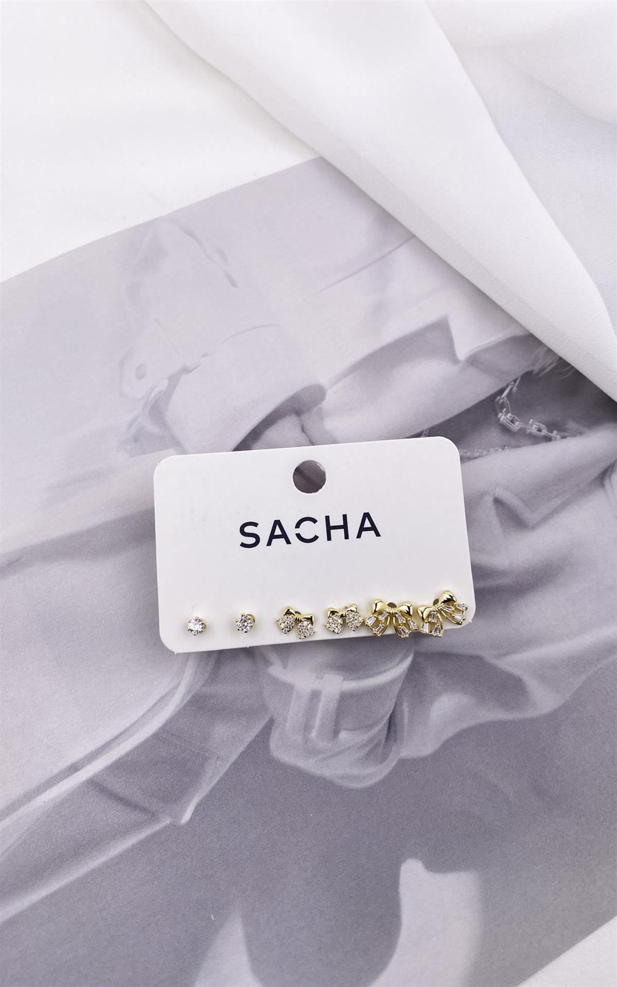 Fiyonk Figürlü Zirkon Taşlı Gold Set Küpe