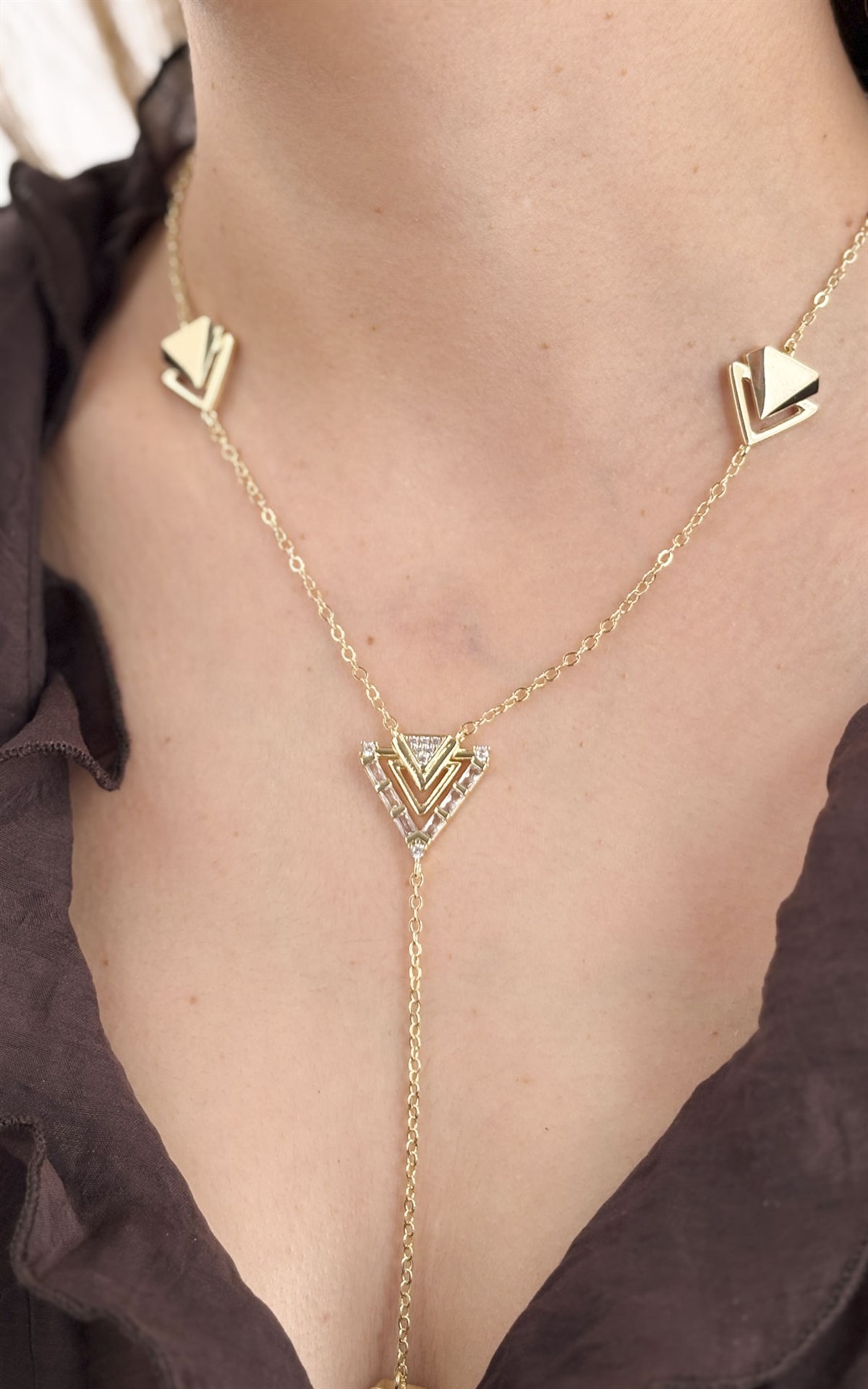 Geometrik Figürlü Taşlı Y Kolye