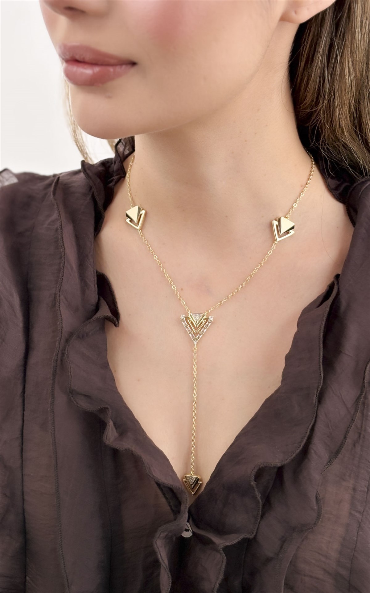 Geometrik Figürlü Taşlı Y Kolye