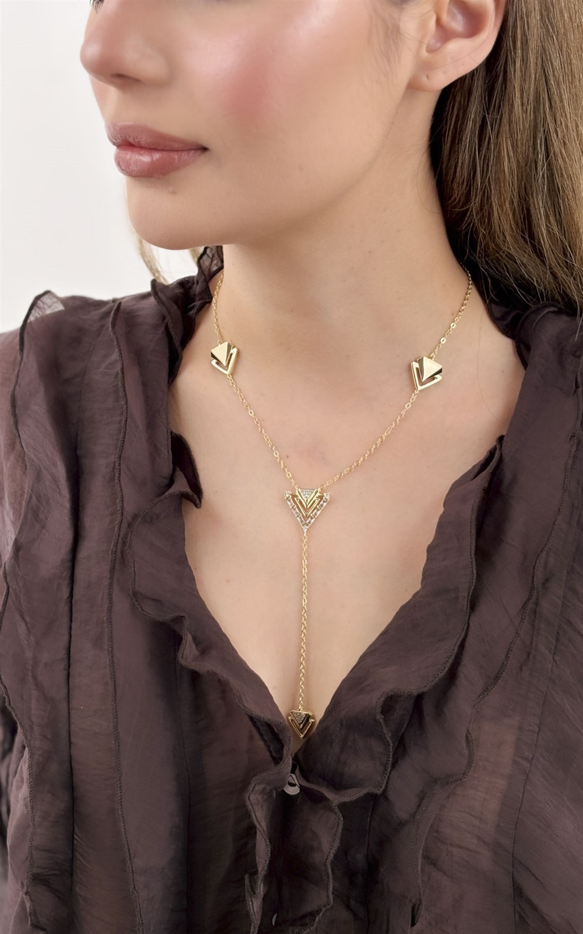 Geometrik Figürlü Taşlı Y Kolye