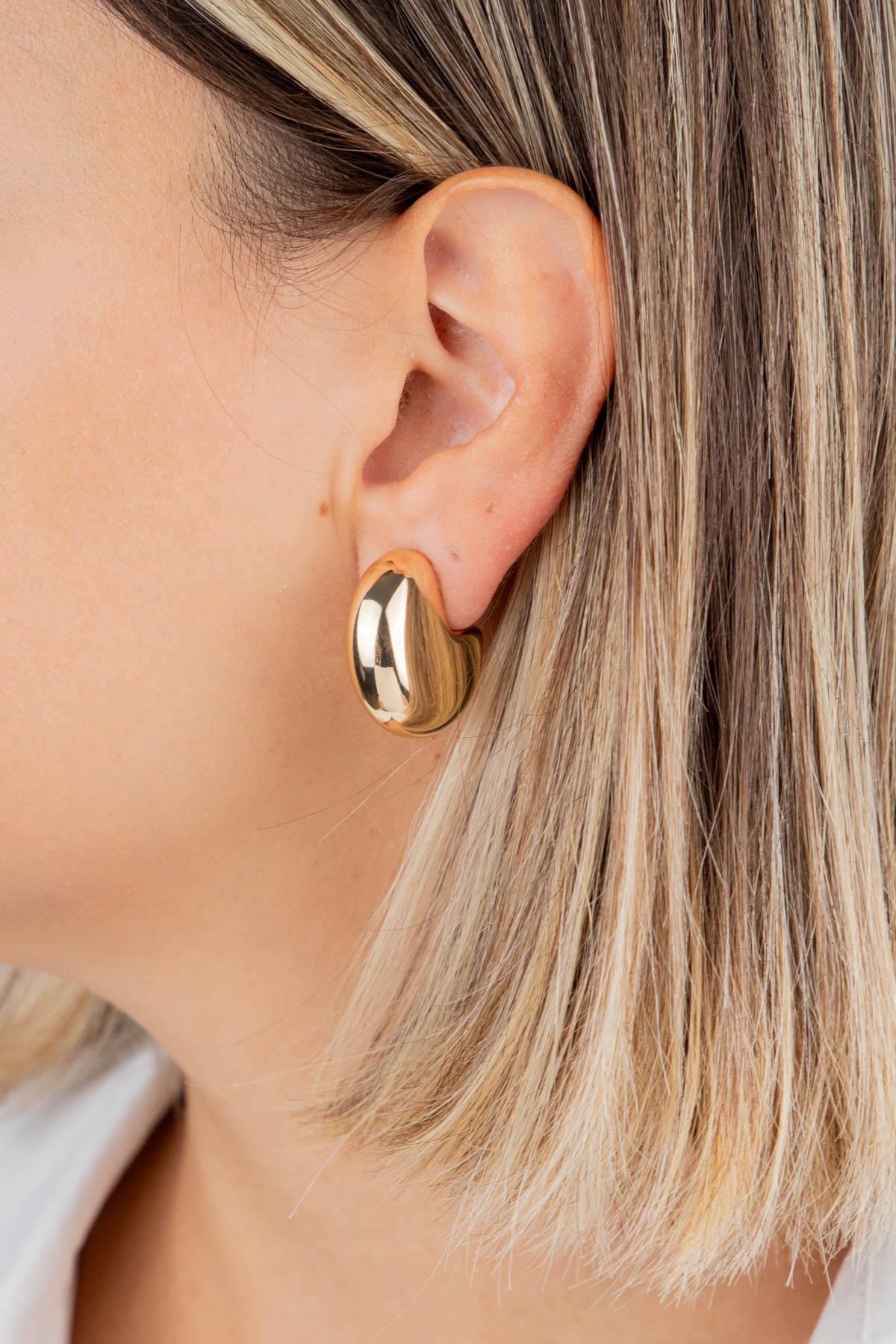 Geometrik Formlu Gold Yarım Halka Küpe