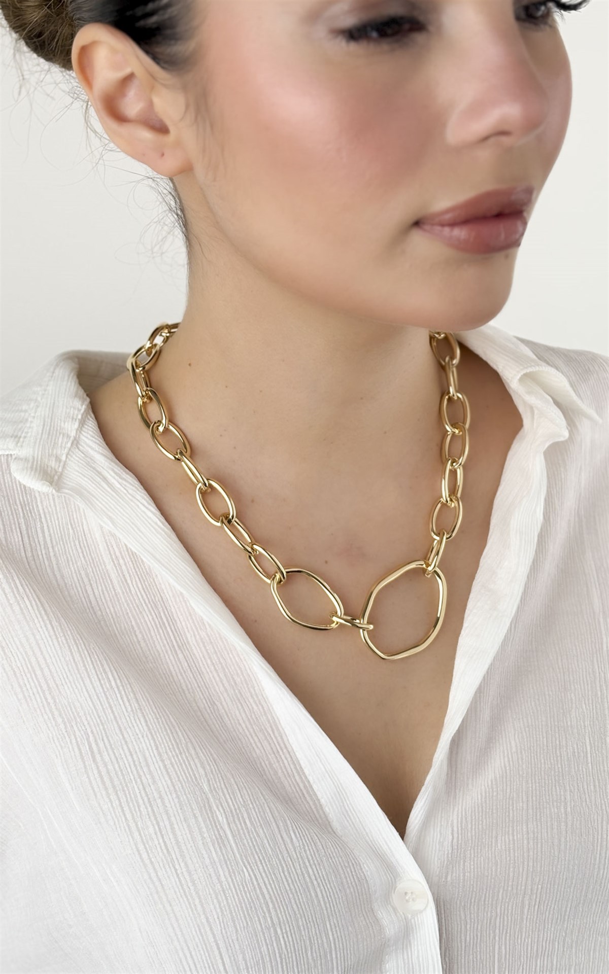 Geometrik Formlu Gold Zincir Kolye