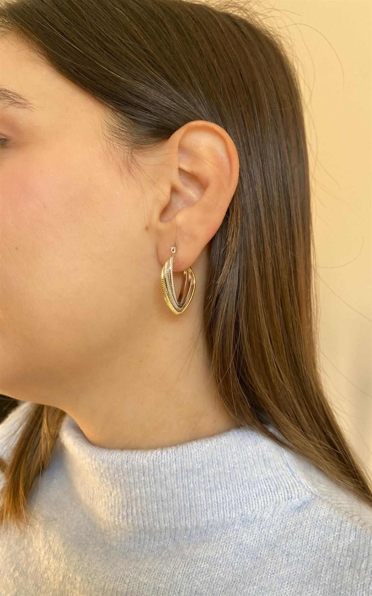 Geometrik Gold Gümüş Halka Küpe